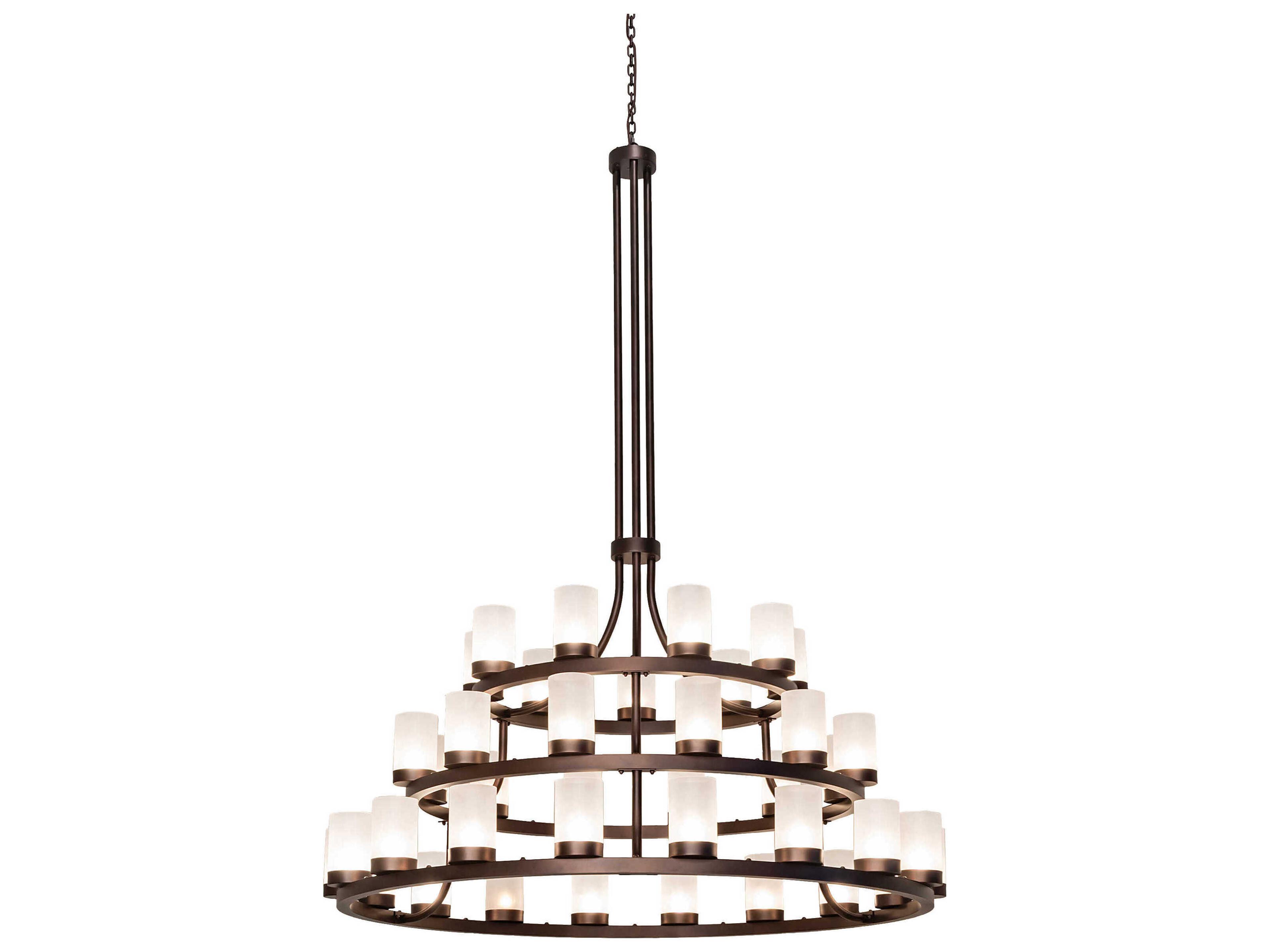 Loxley 39-Light Mahogany Bronze Glass Cylinder Tiered Chandelier