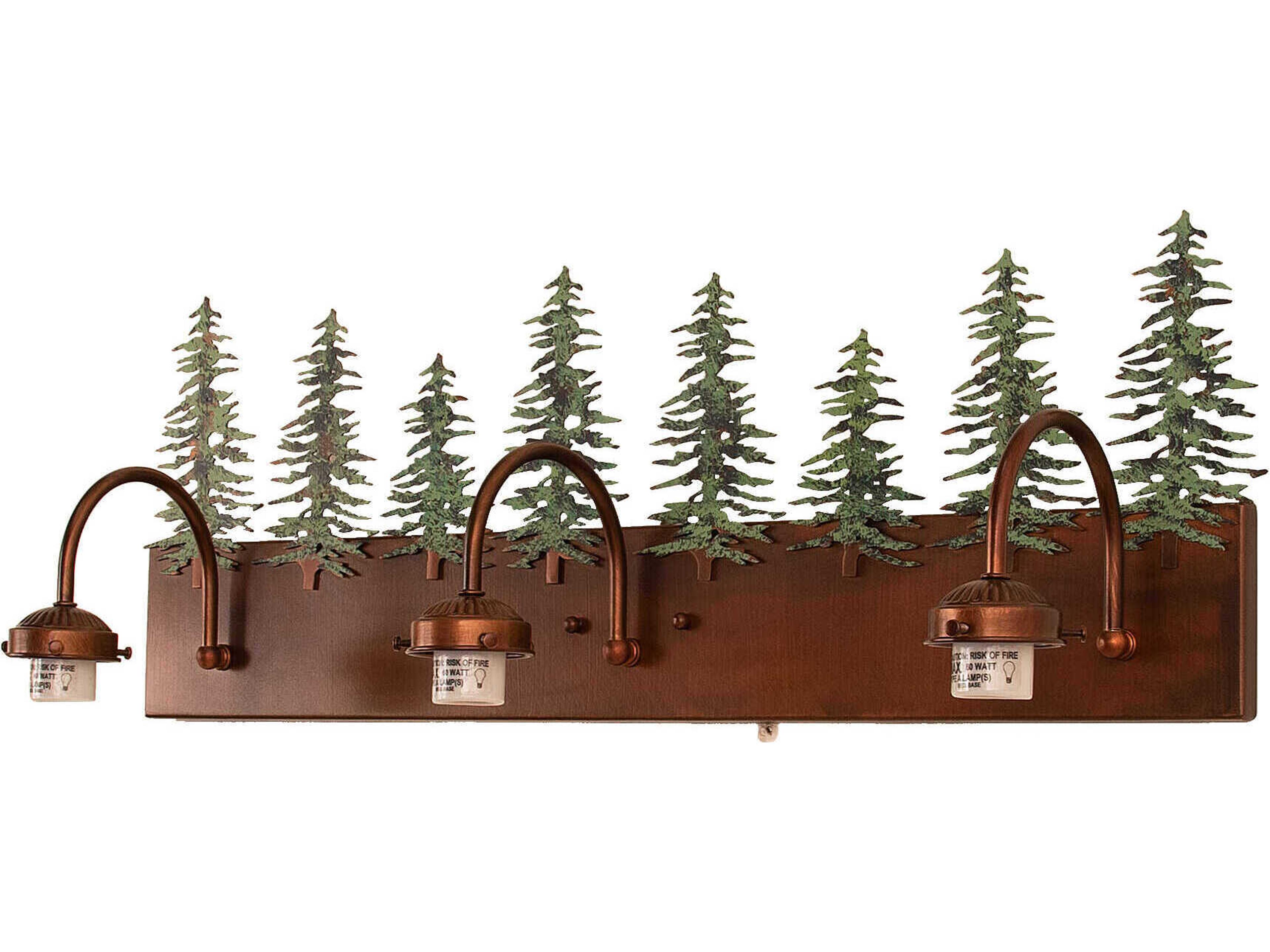 Meyda Tall Pines 3-Light Vintage Copper Green Glass Vanity Light