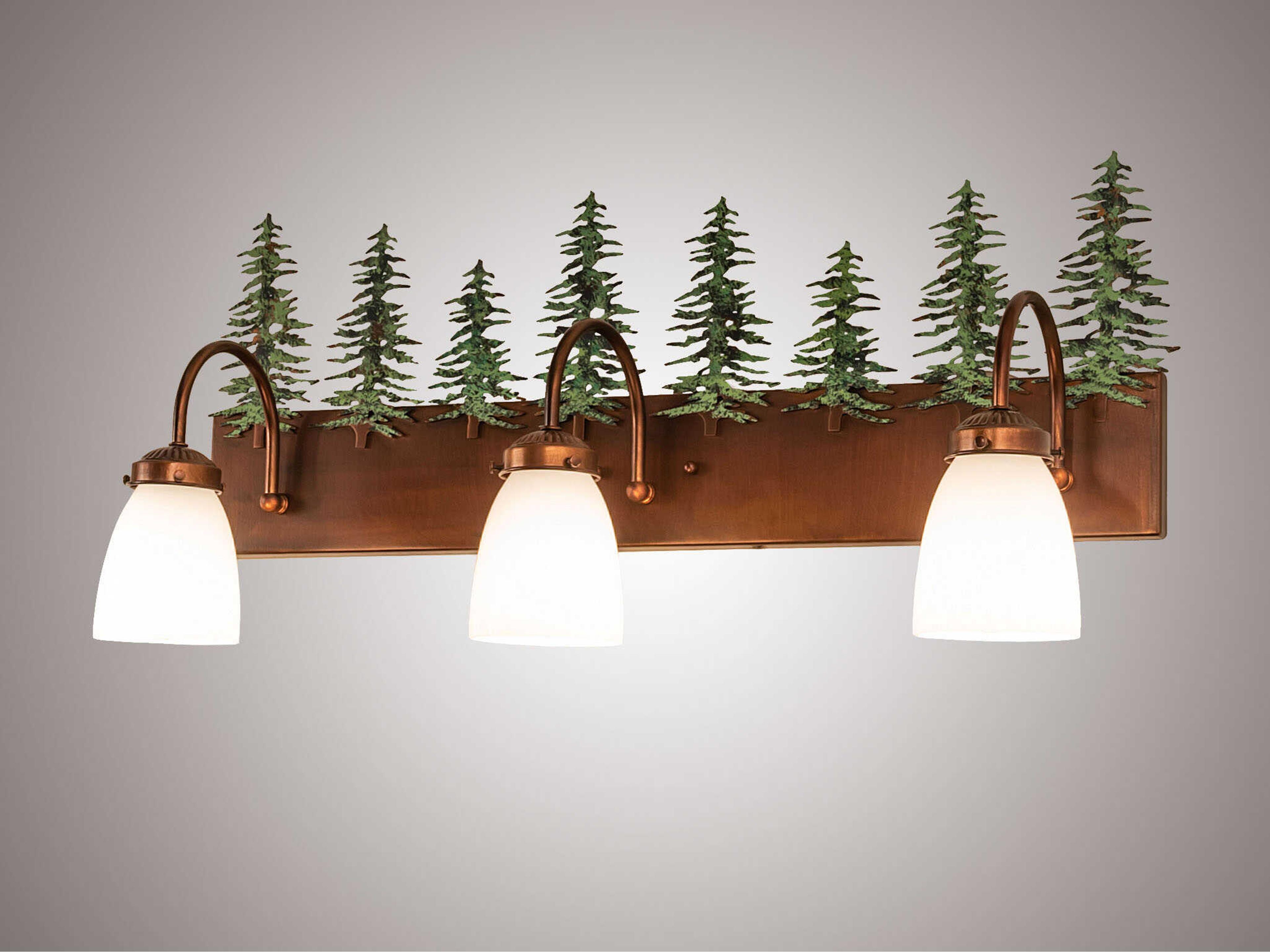 Meyda Tall Pines 3-Light Vintage Copper Green Glass Vanity Light