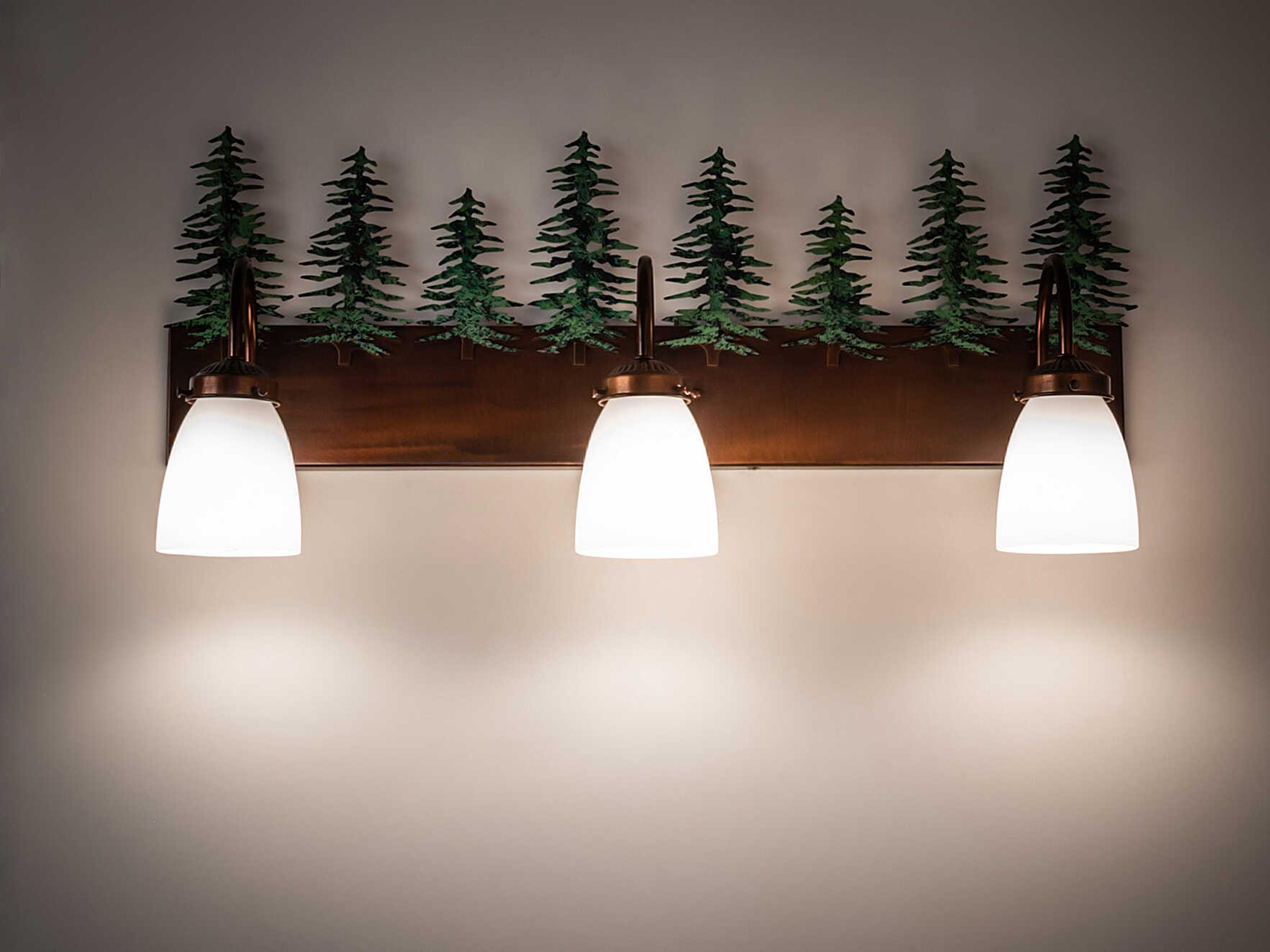 Meyda Tall Pines 3-Light Vintage Copper Green Glass Vanity Light