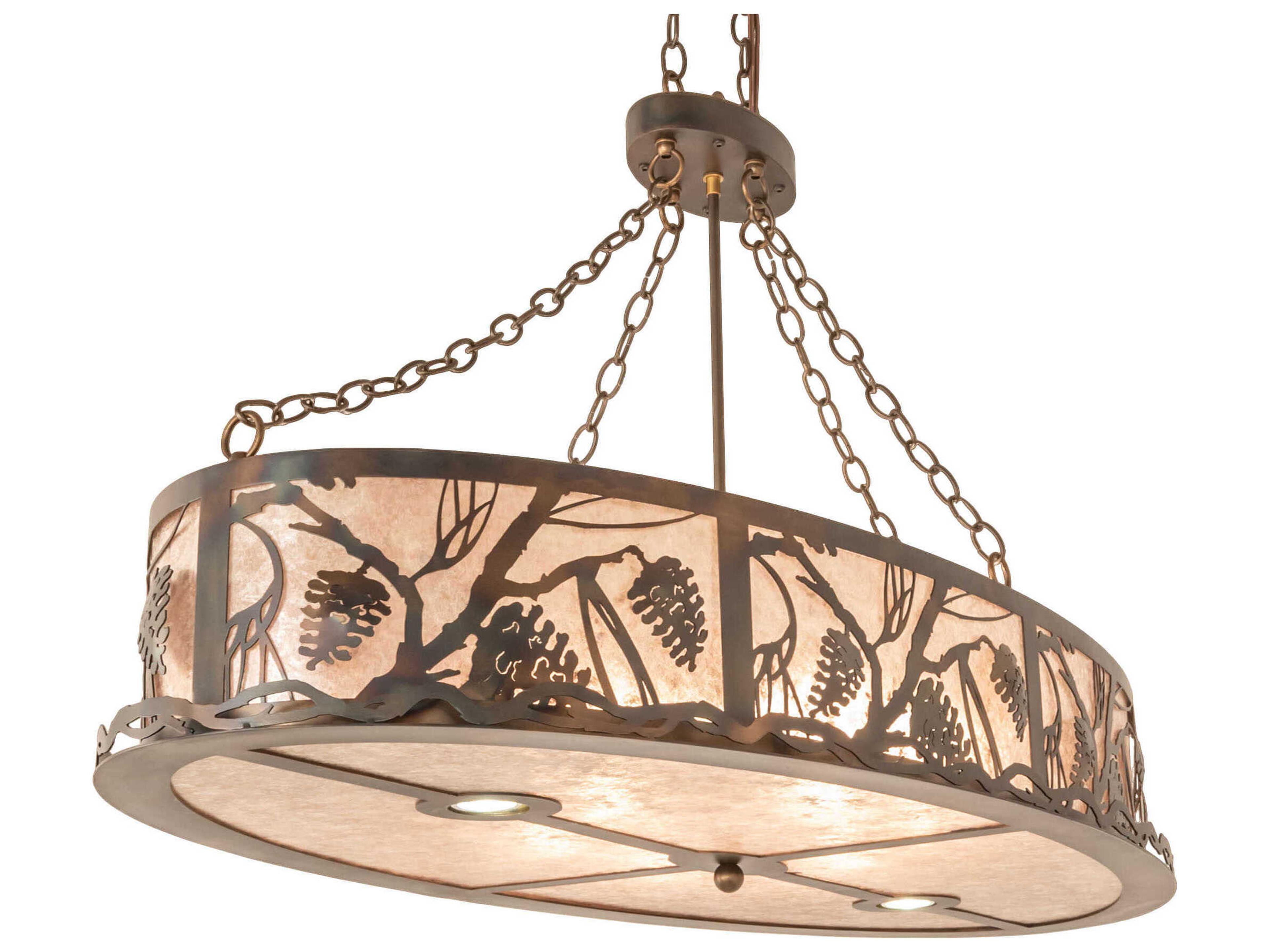 Winter Pine 8-Light Antique Copper Burnished Glass Round Island Pendant