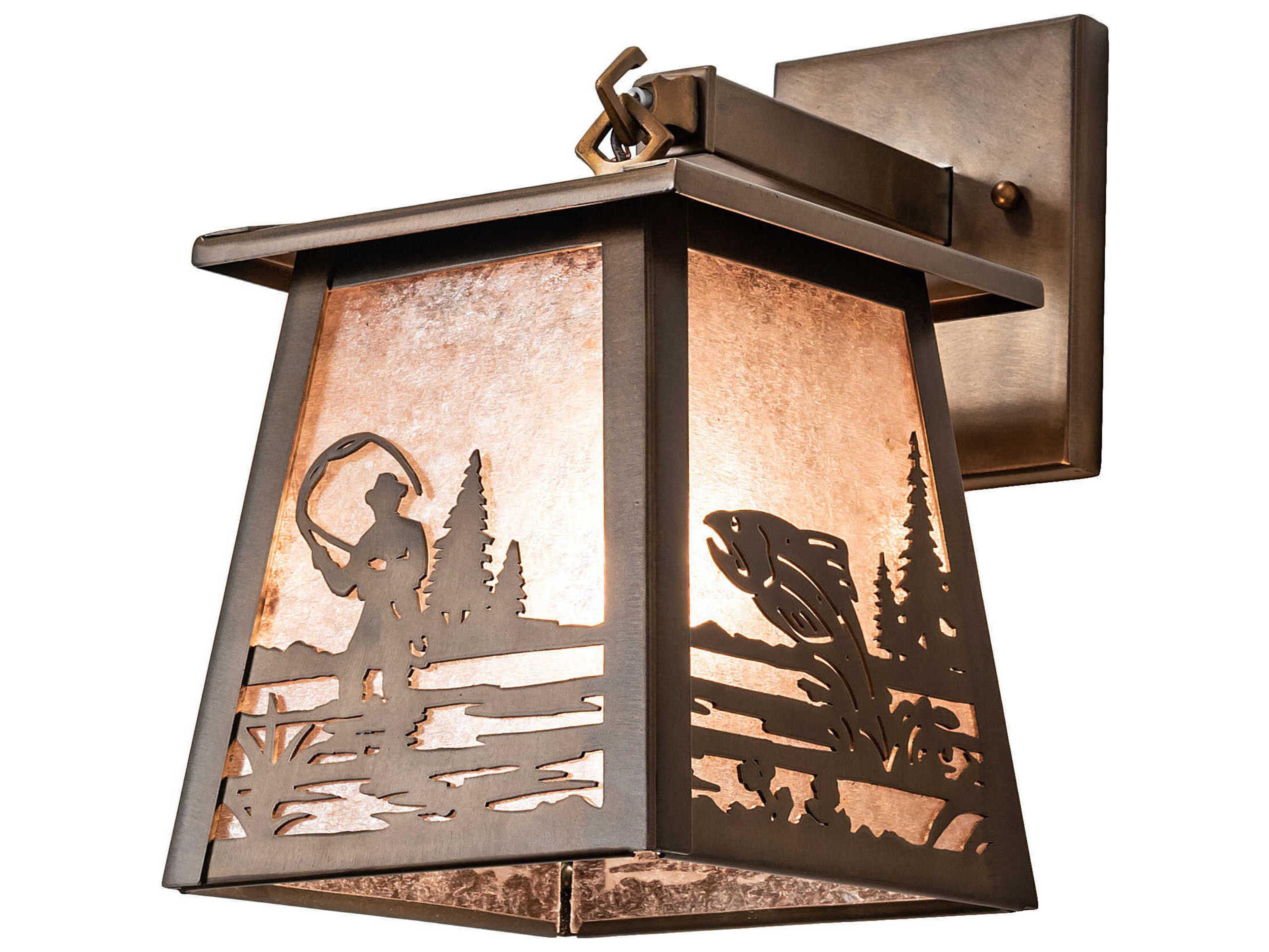 Fly Fisherman 1-Light Antique Copper Silver Glass Wall Sconce