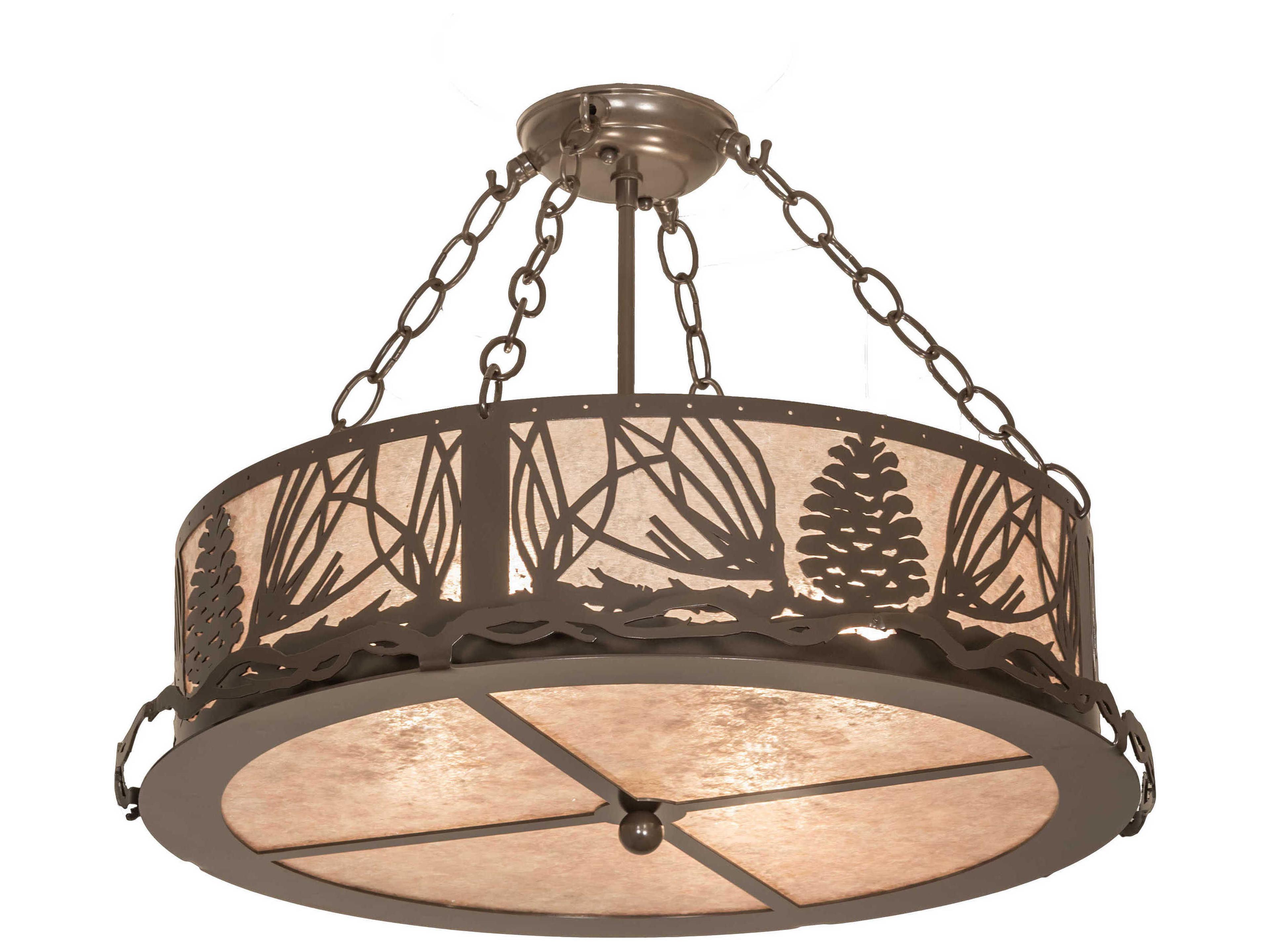 Mountain Pine 4-Light Timeless Bronze Glass Round Semi Flush Mount
