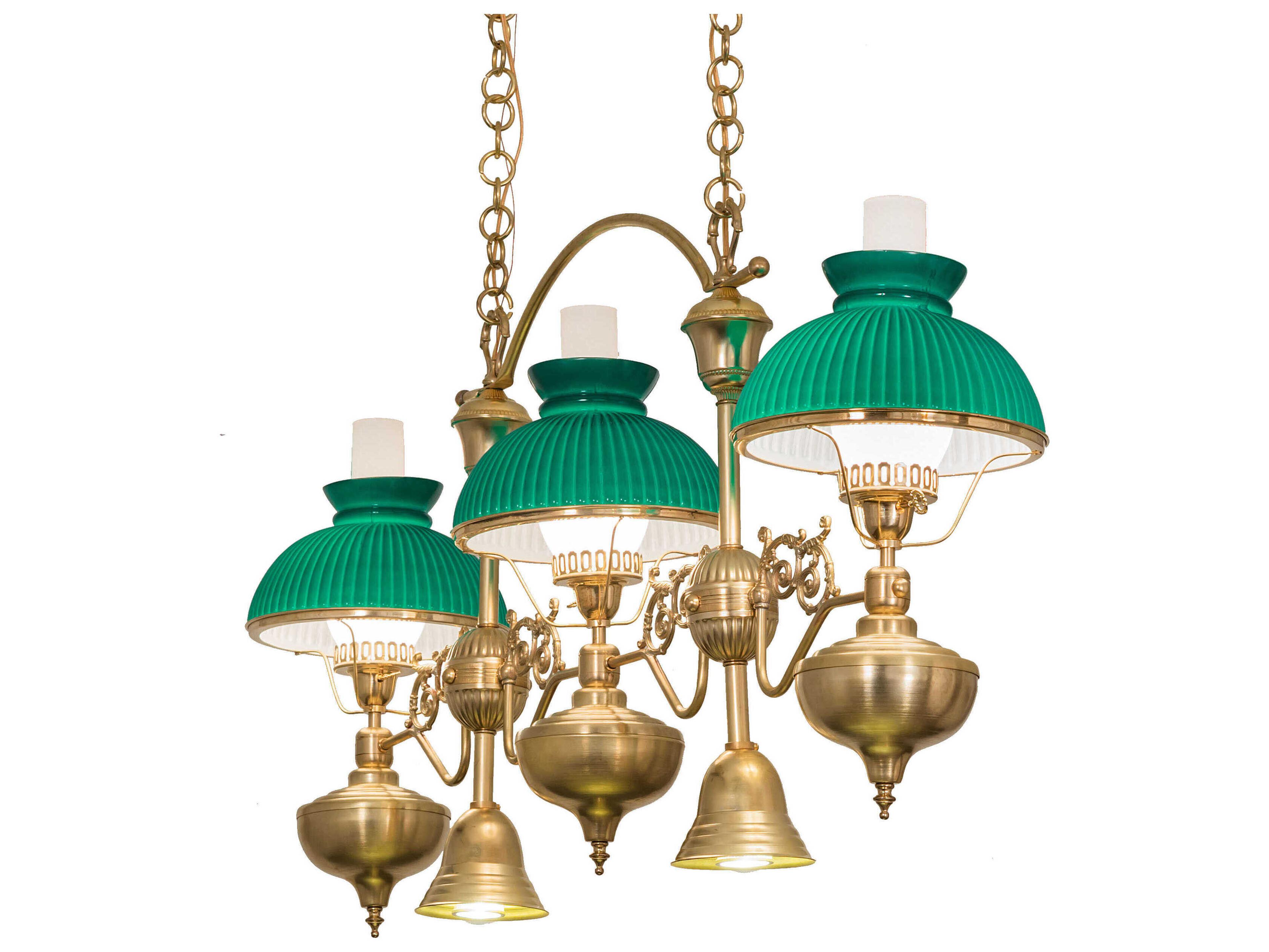 3 2-Light Craftsman Brown Natural Brass Glass Tiffany Island Pendant