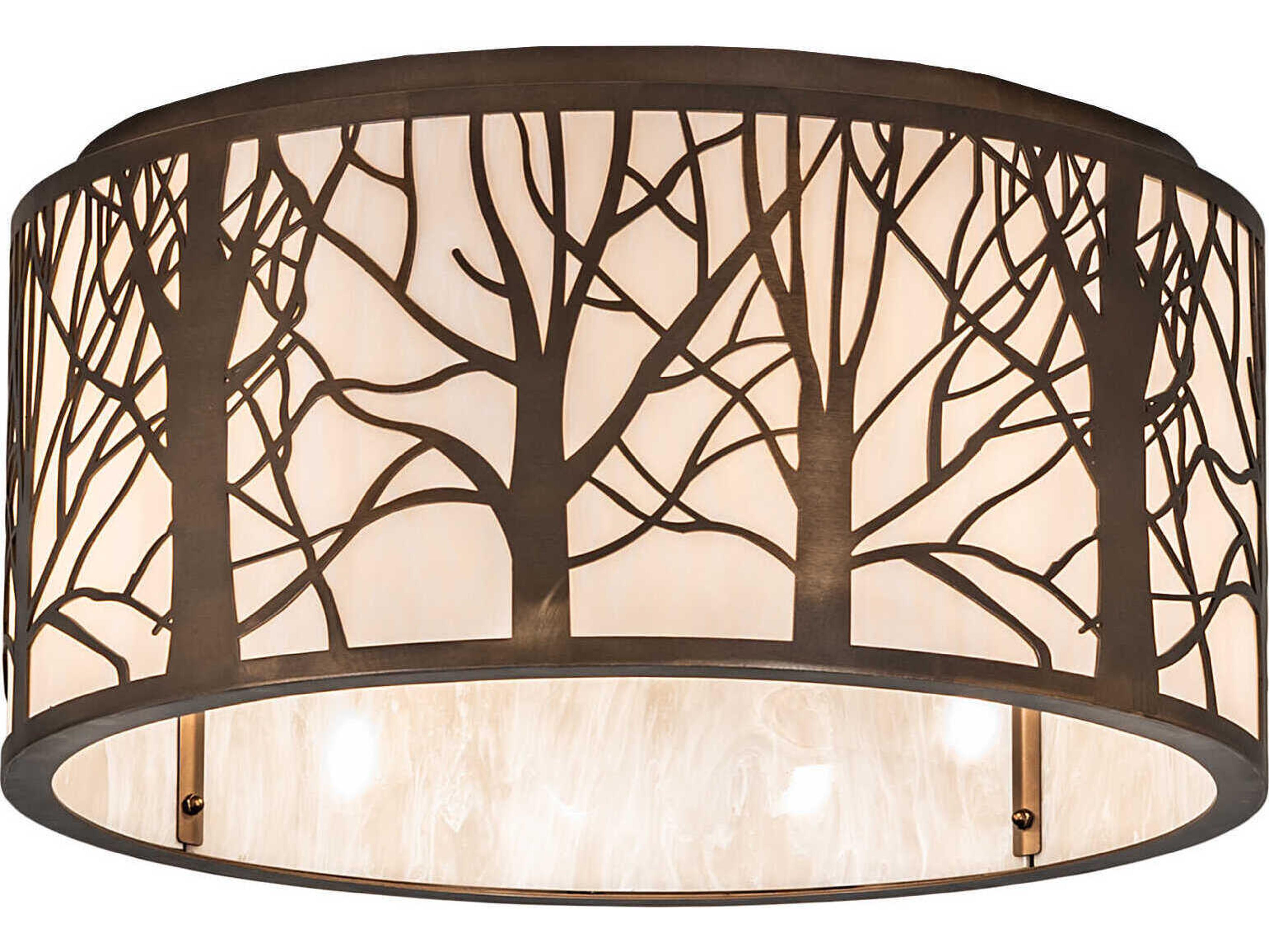 Branches 4-Light Antique Copper Glass Drum Flush Mount