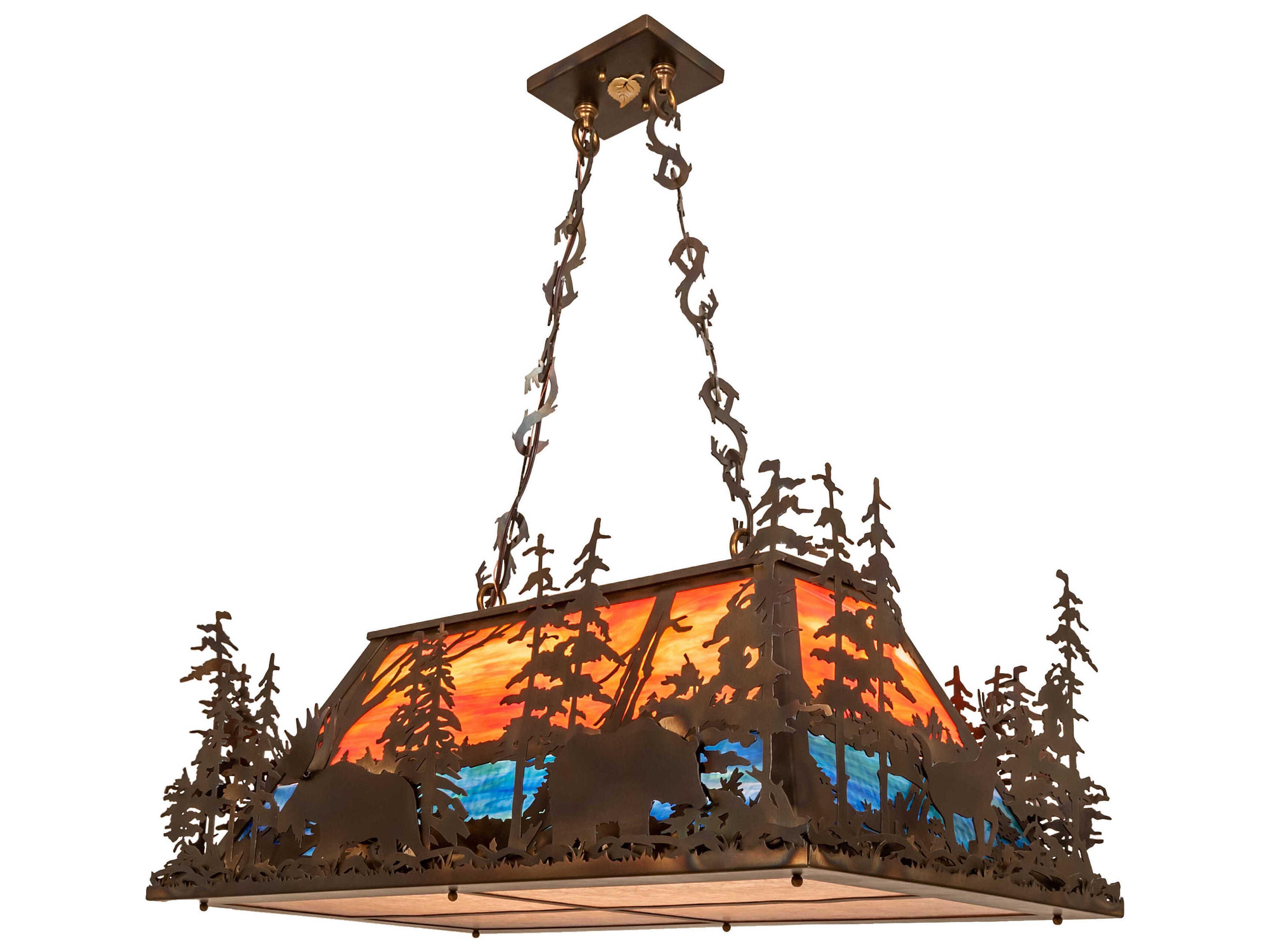 6-Light Antique Copper Burnished Blue Glass Island Pendant