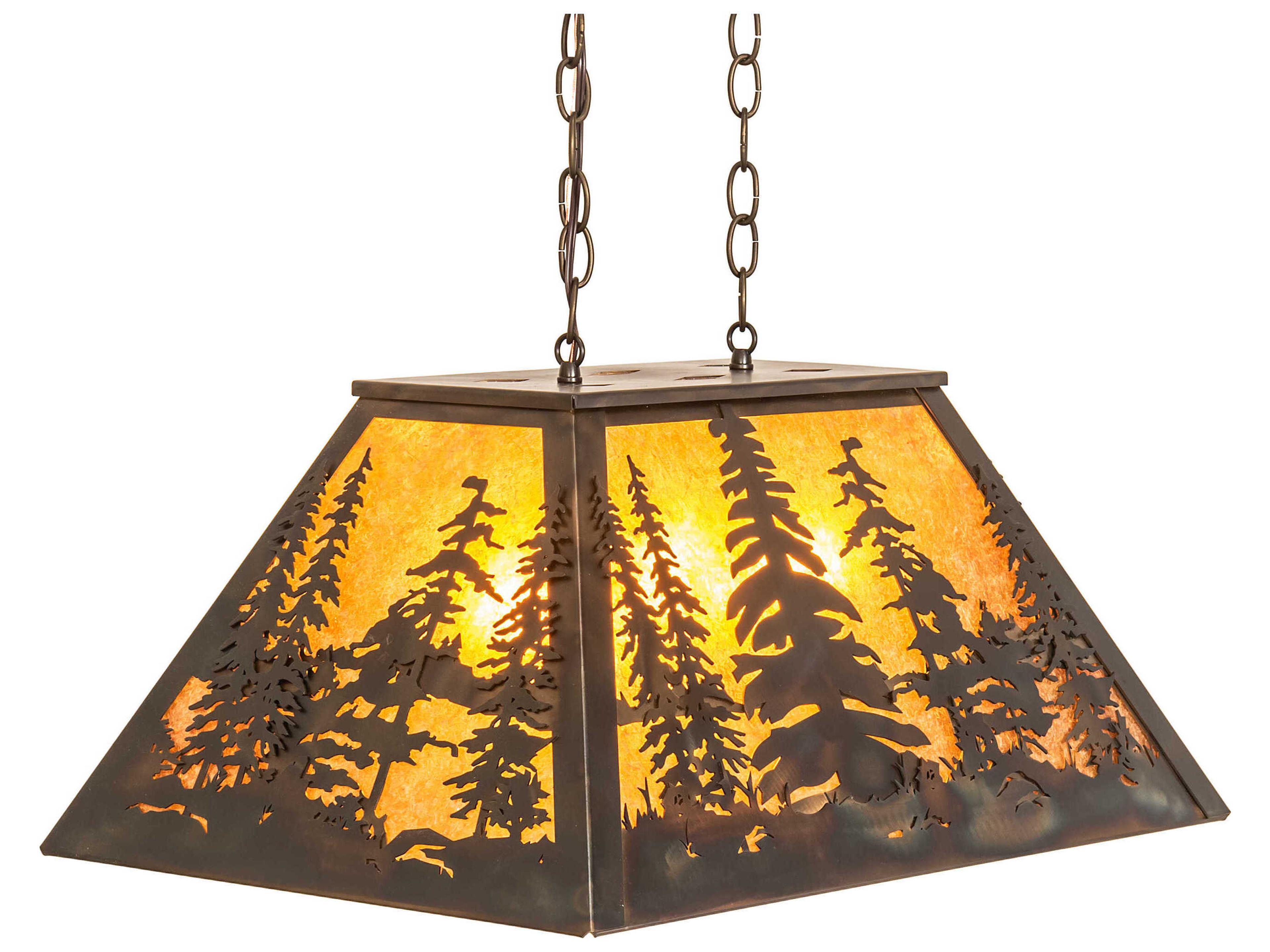 Tall Pines 3-Light Antique Copper Burnished Glass Island Pendant