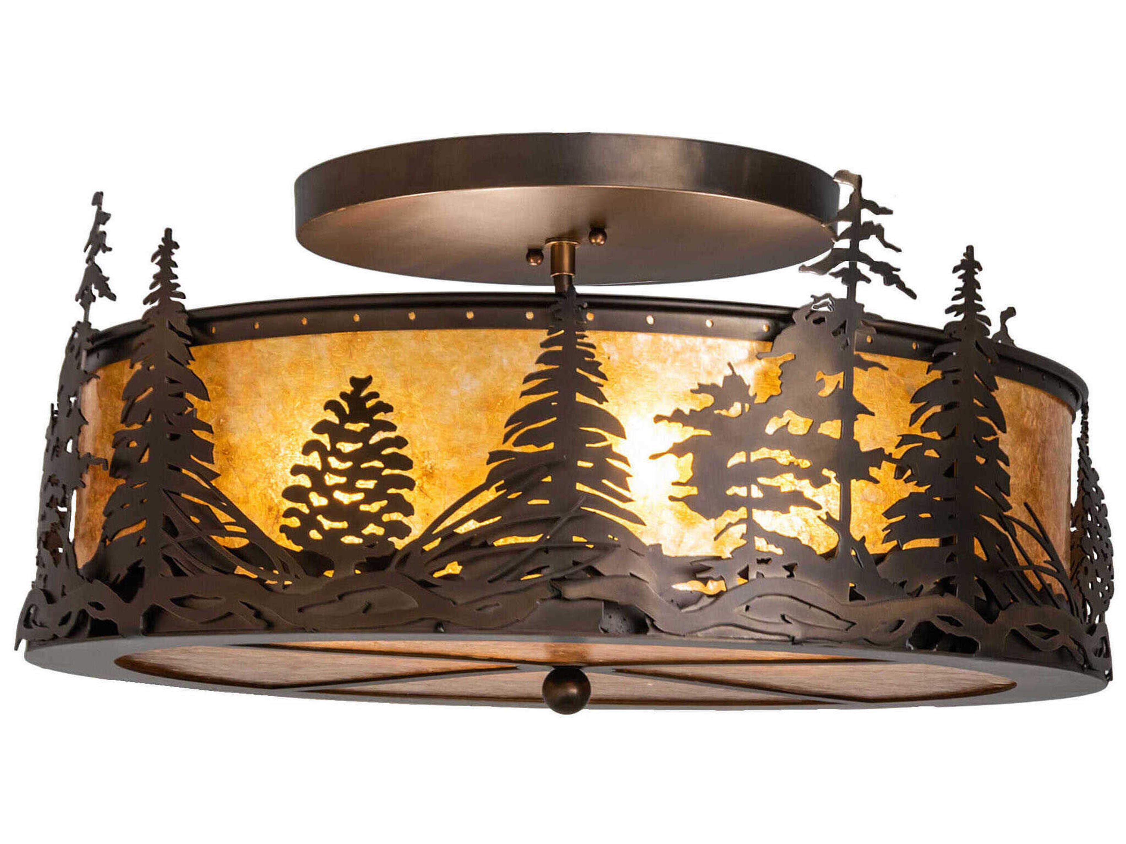 Tall Pines 4-Light Antique Copper Drum Semi Flush Mount