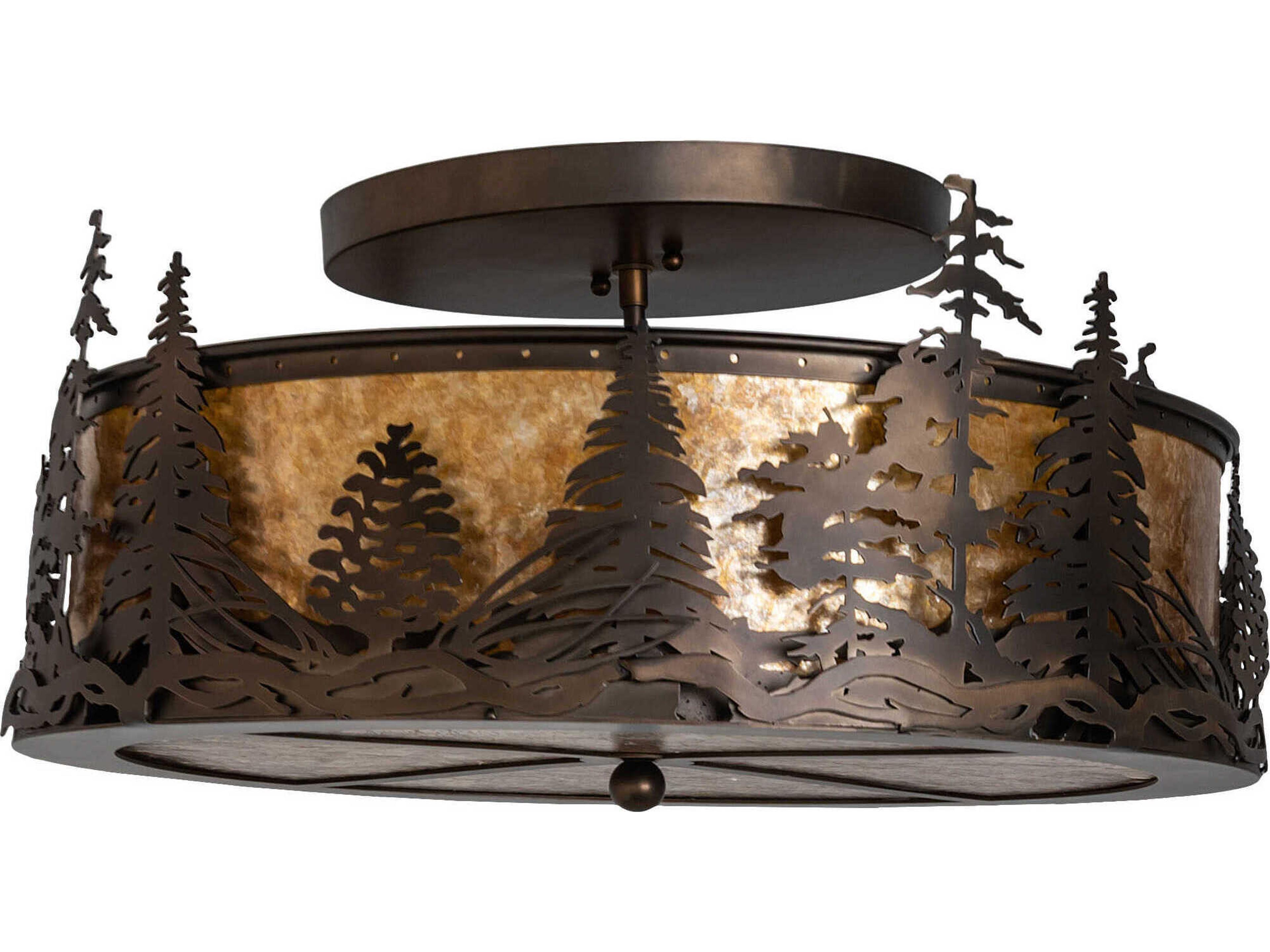 Meyda Tall Pines 4-Light Antique Copper Drum Semi Flush Mount
