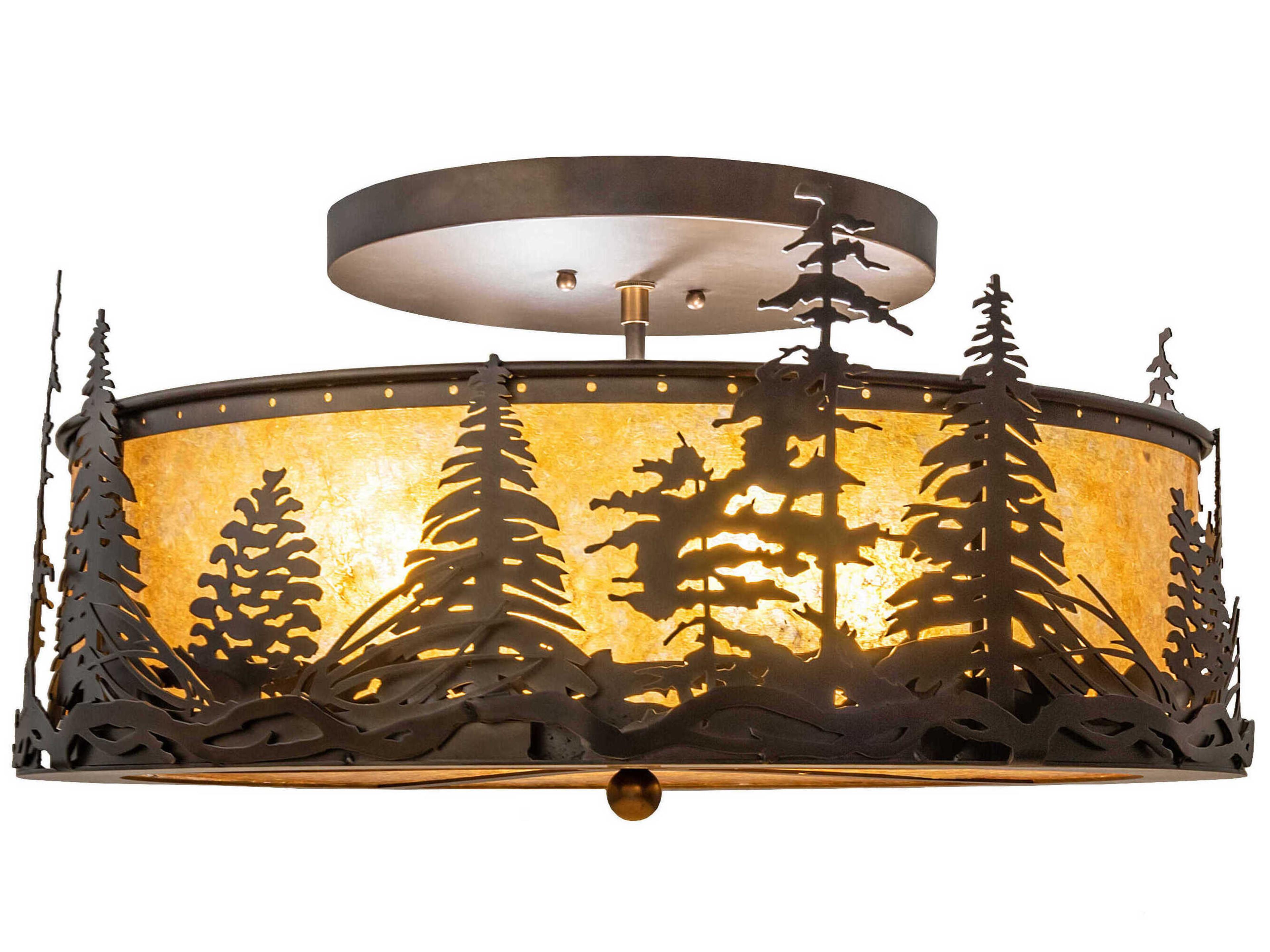 Meyda Tall Pines 4-Light Antique Copper Drum Semi Flush Mount