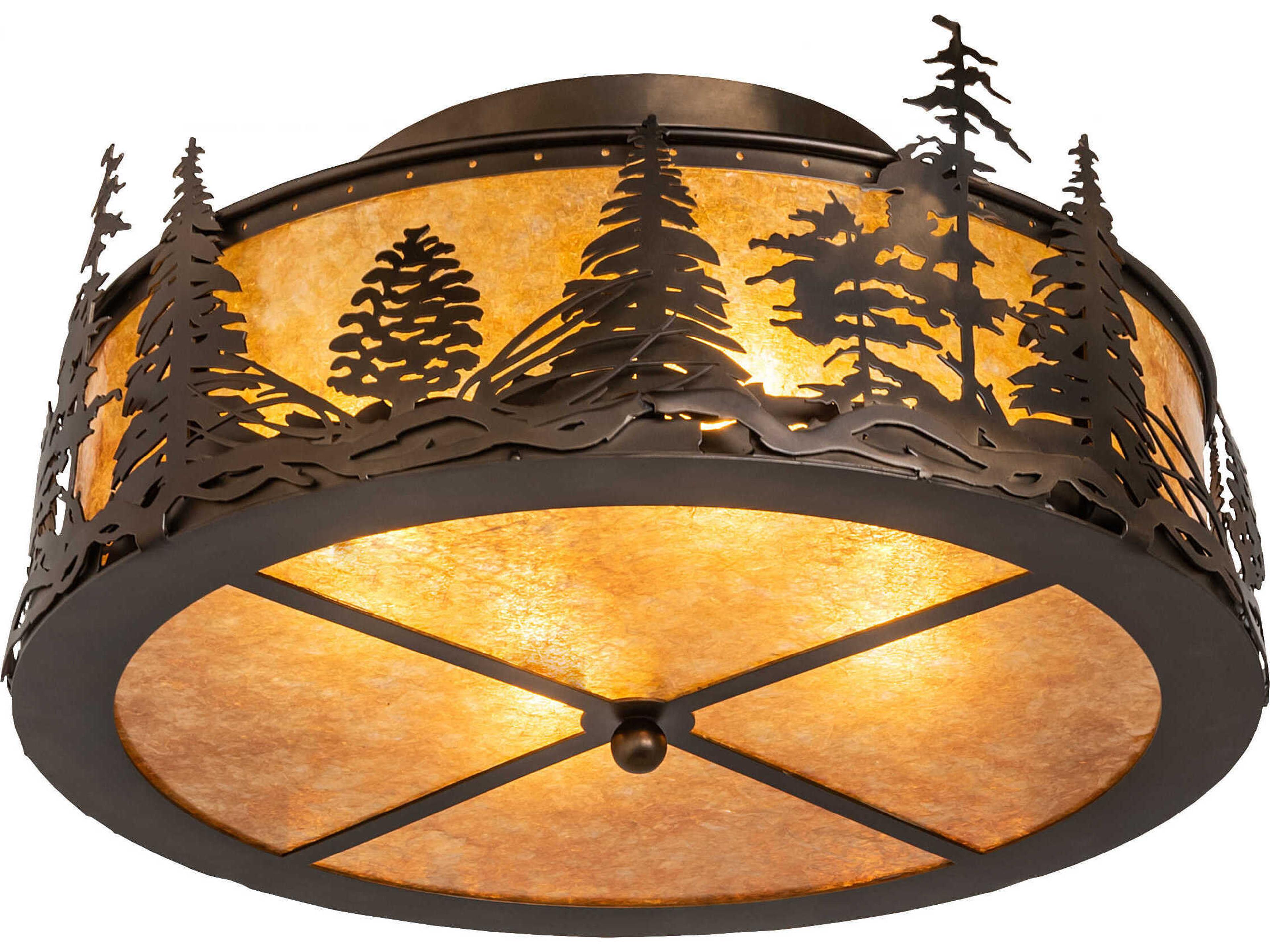 Meyda Tall Pines 4-Light Antique Copper Drum Semi Flush Mount