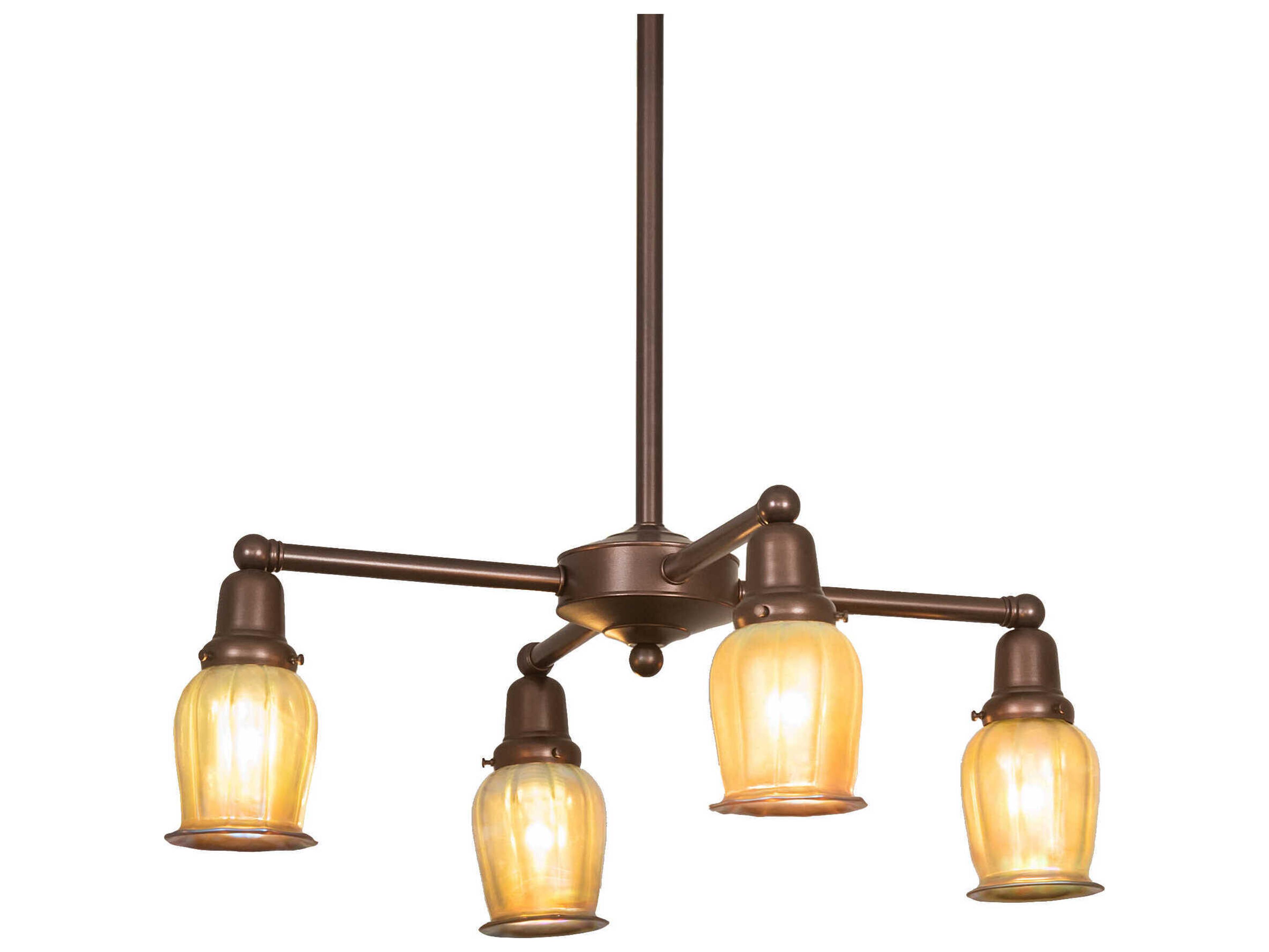 4-Light Mahogany Bronze Glass Bell Chandelier