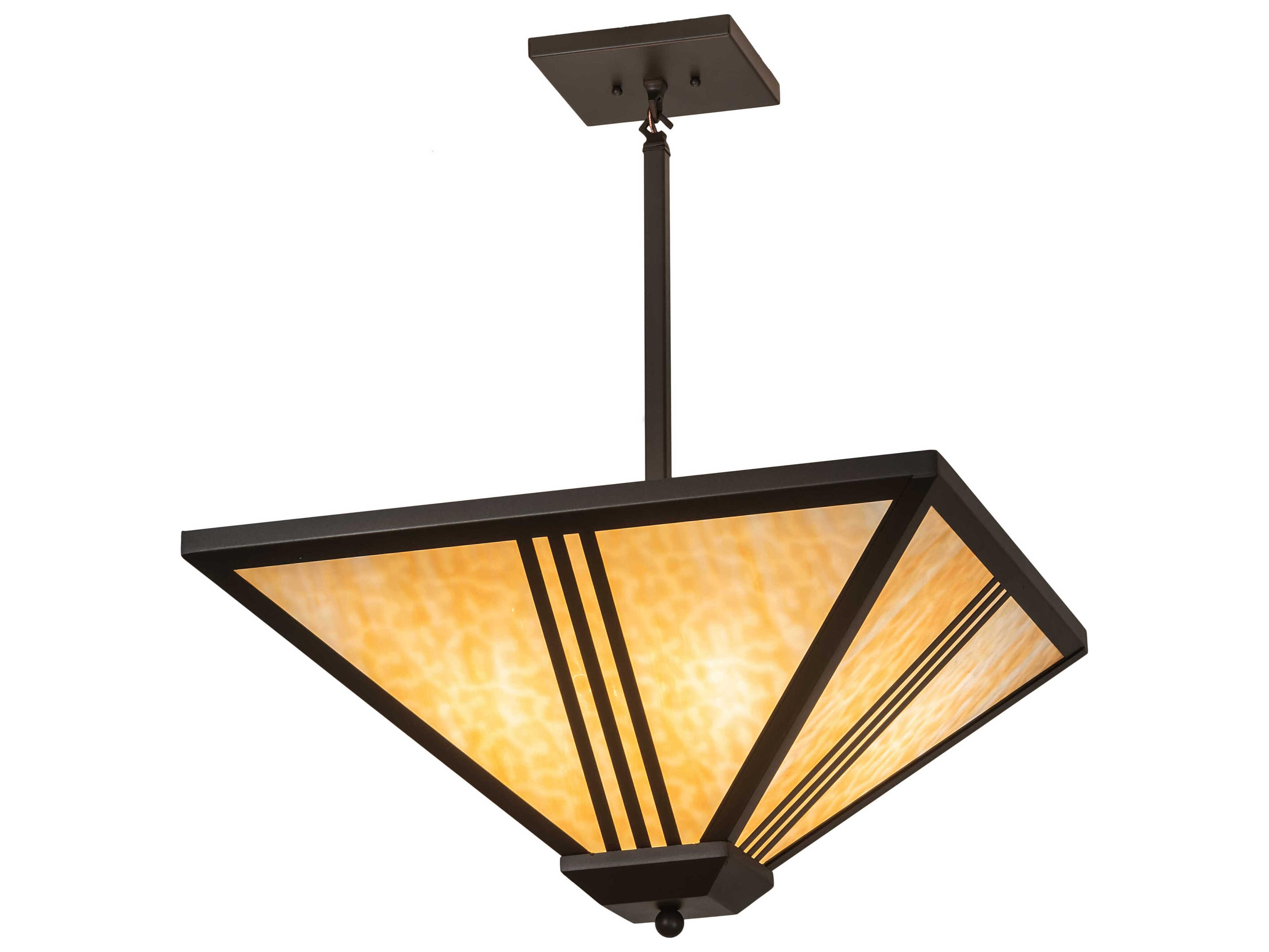 Mission 4-Light Wrought Iron Brown Glass Empire Pendant