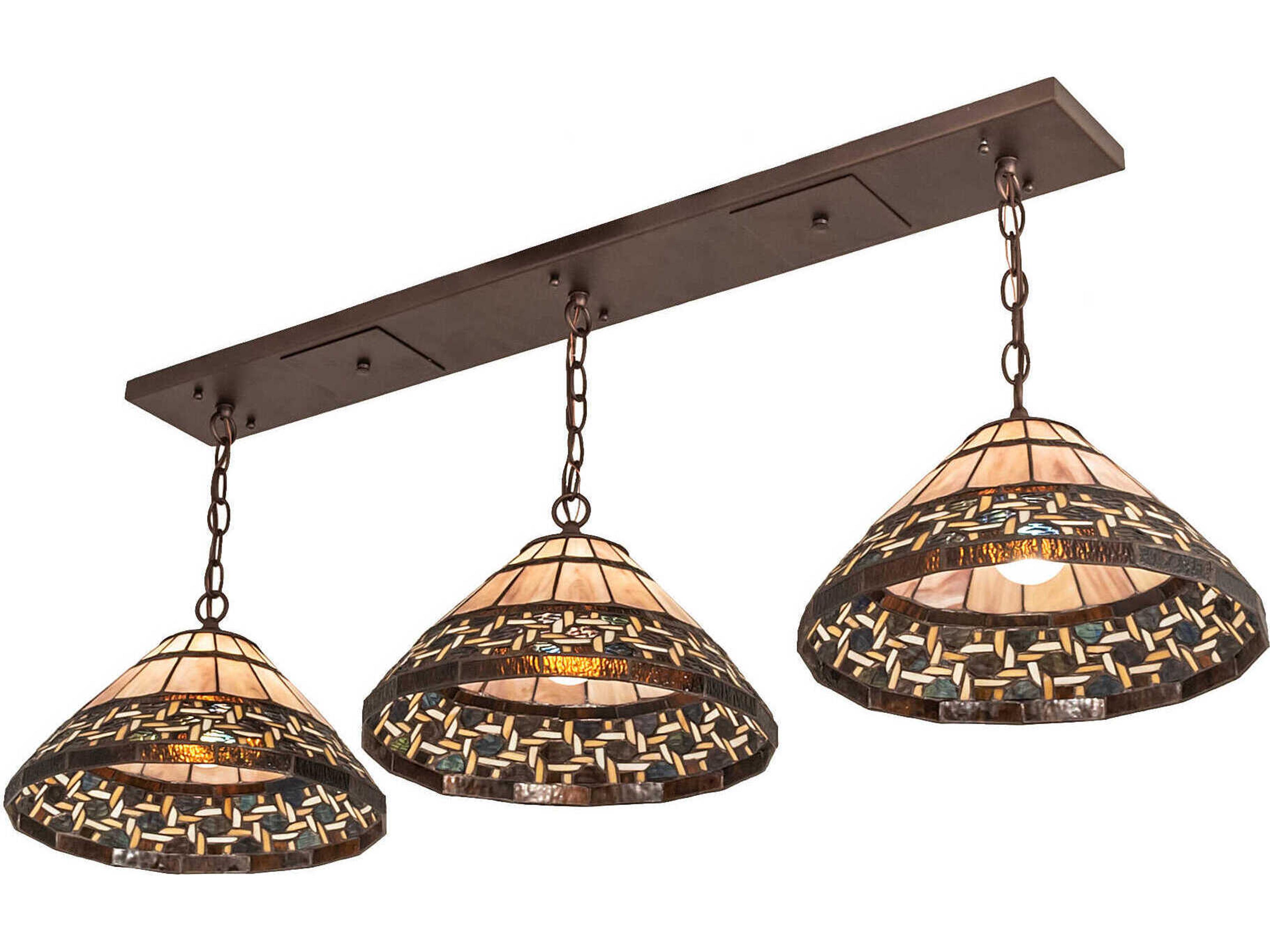 3-Light Craftsman Brown Glass Tiffany Empire Island Pendant