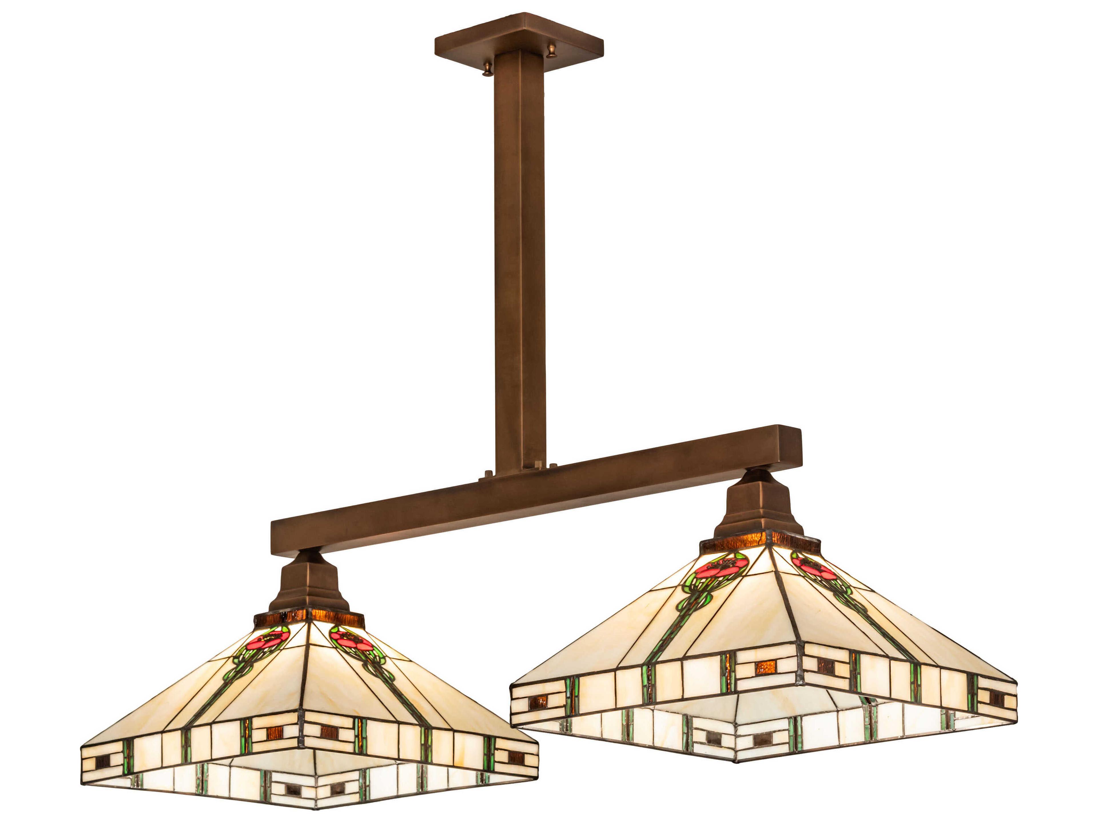 2-Light Craftsman Brown Glass Tiffany Island Pendant