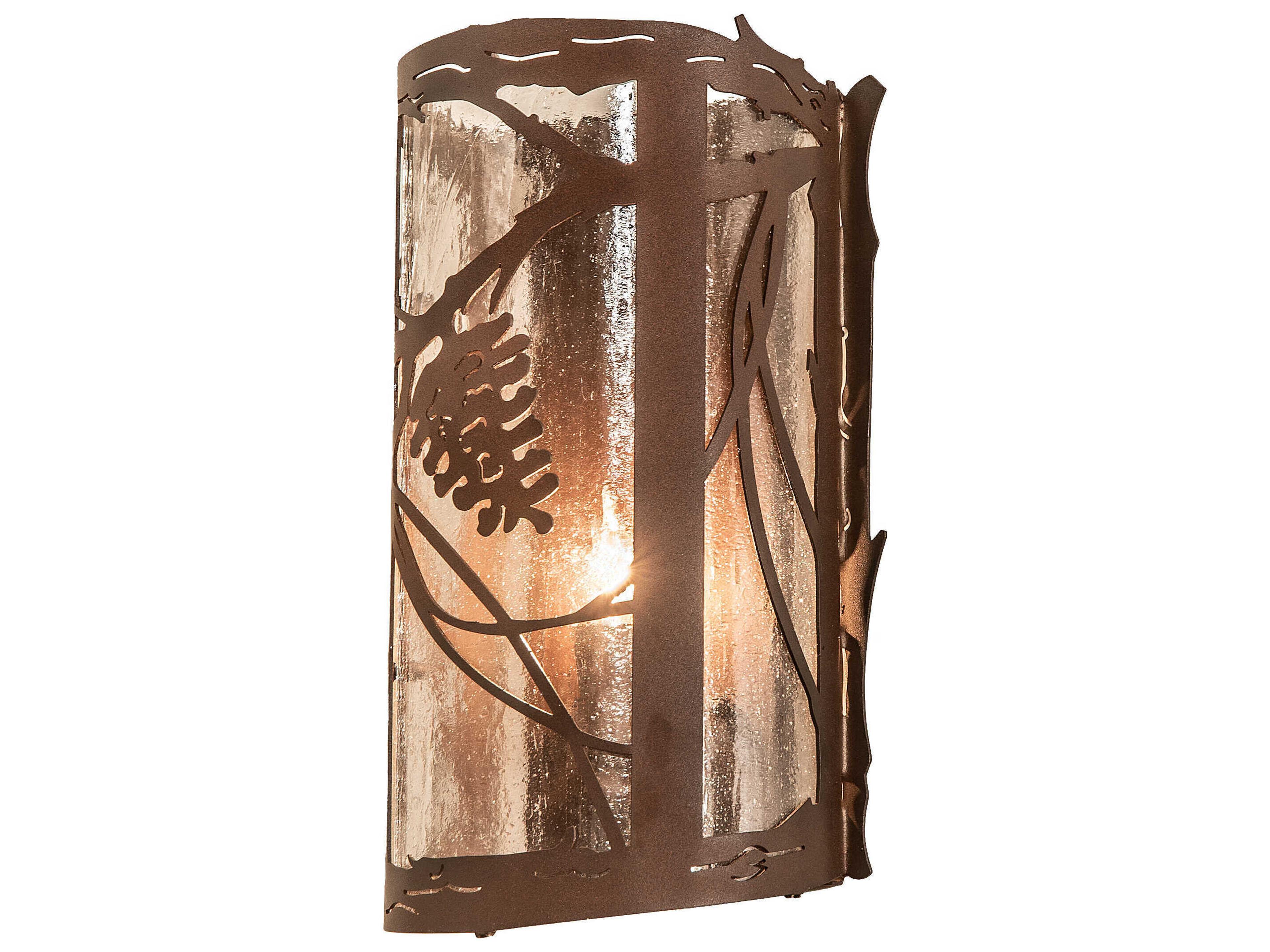 Whispering Pines 1-Light Wrought Iron Brown Glass Wall Sconce