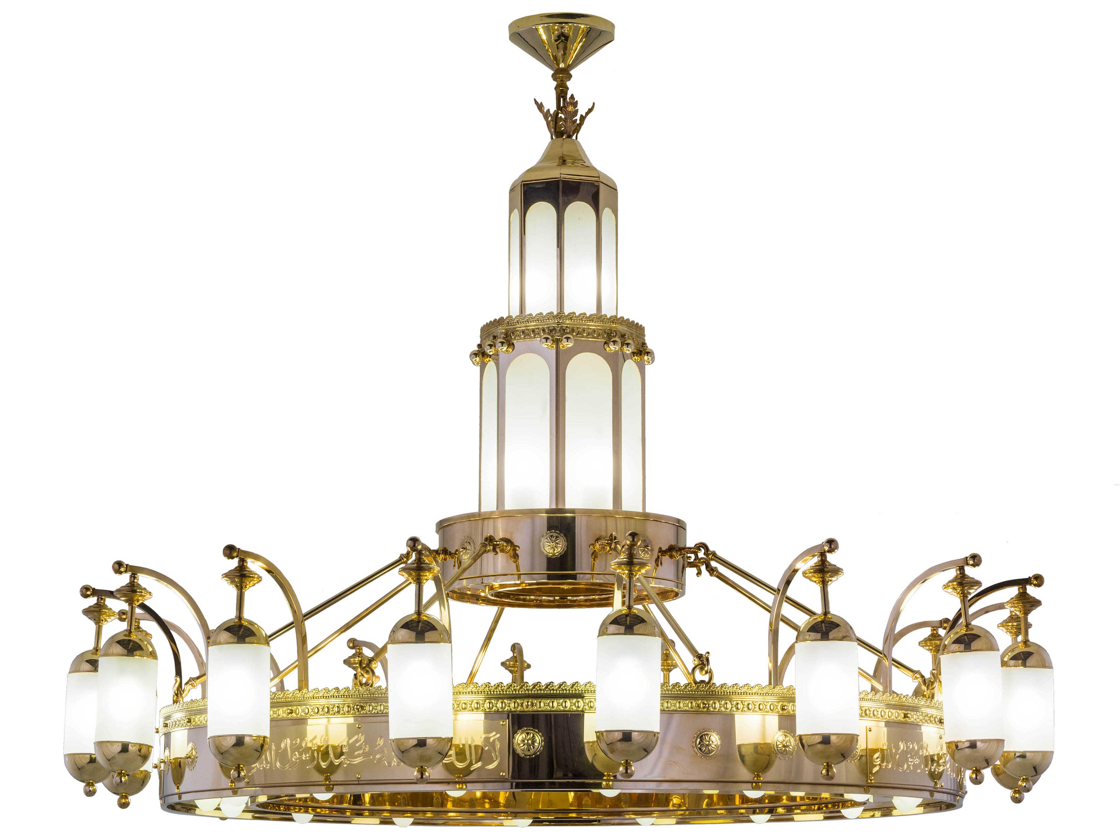 42-Light Polished Brass Glass Cylinder Chandelier