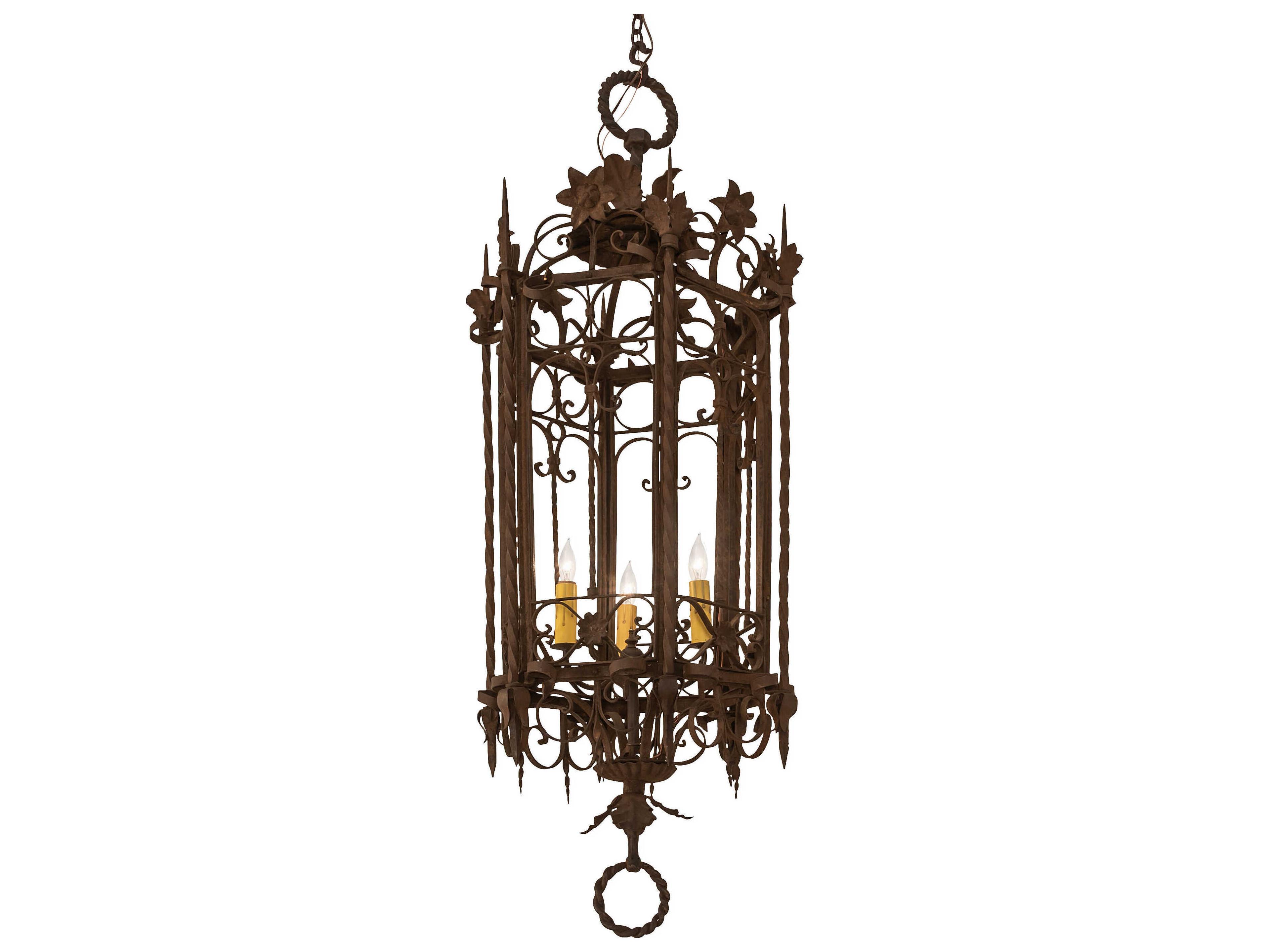 3-Light Brown Lantern Chandelier