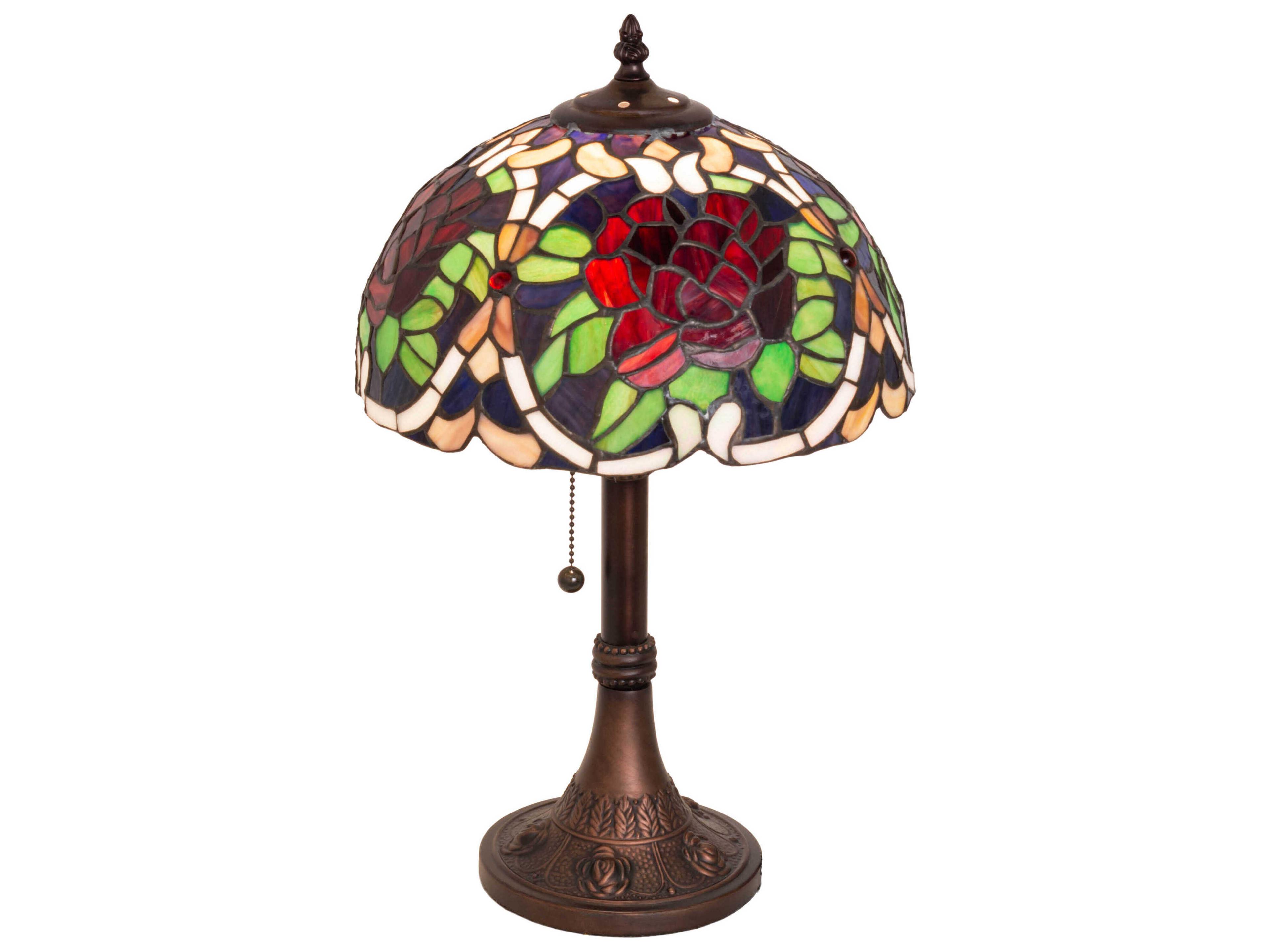 Renaissance Rose Mahogany Bronze Glass Tiffany Table Lamp