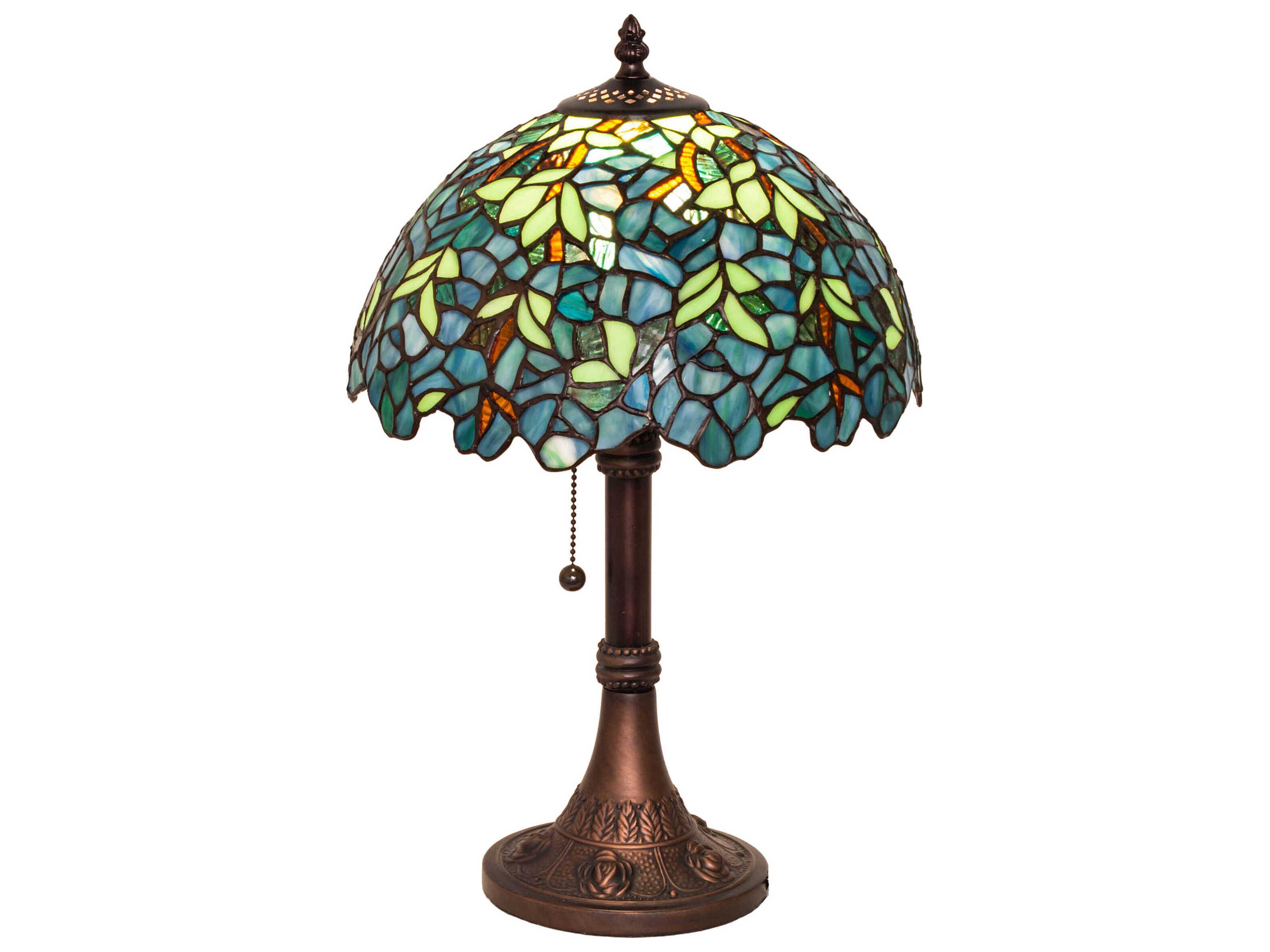 Nightfall Wisteria Mahogany Bronze Glass Tiffany Table Lamp