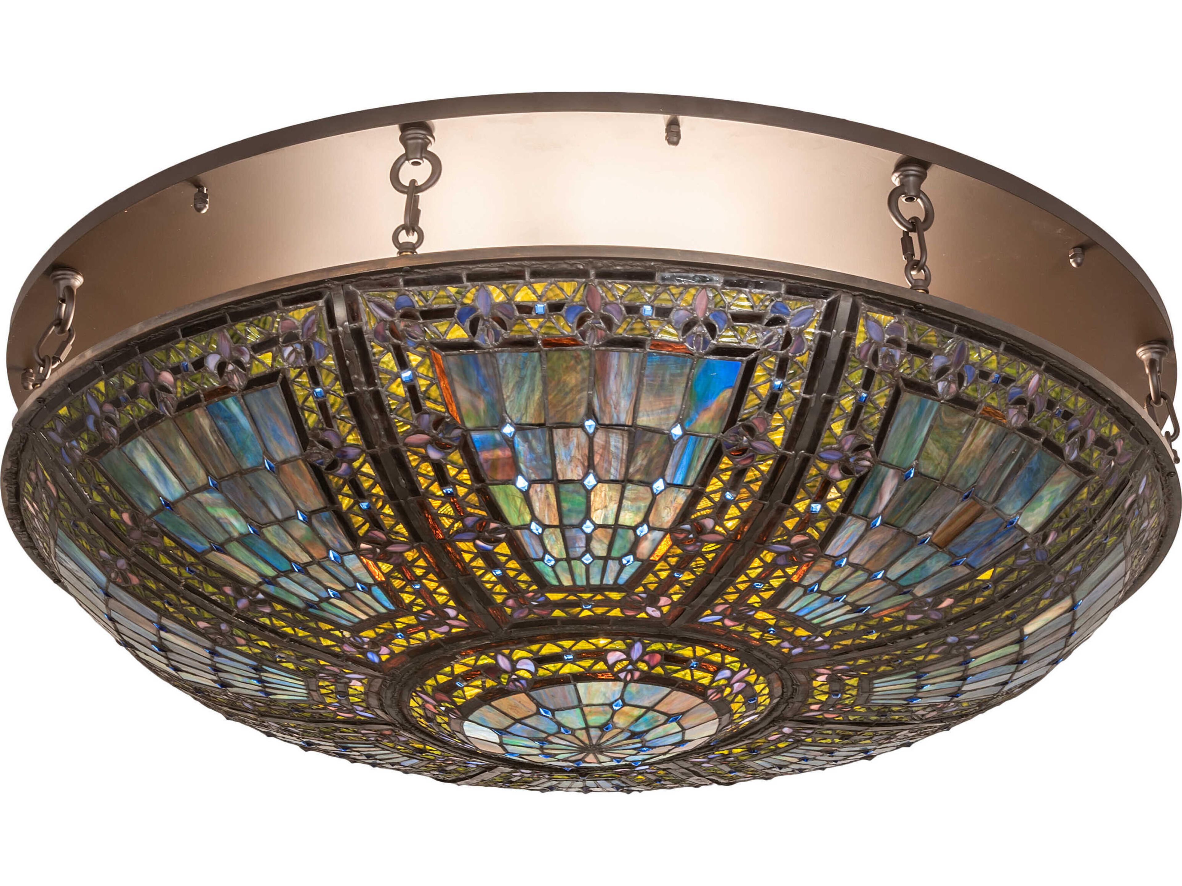 Fleur-de-lis 8-Light Oil Rubbed Bronze Blue Glass Tiffany Bowl Flush Mount