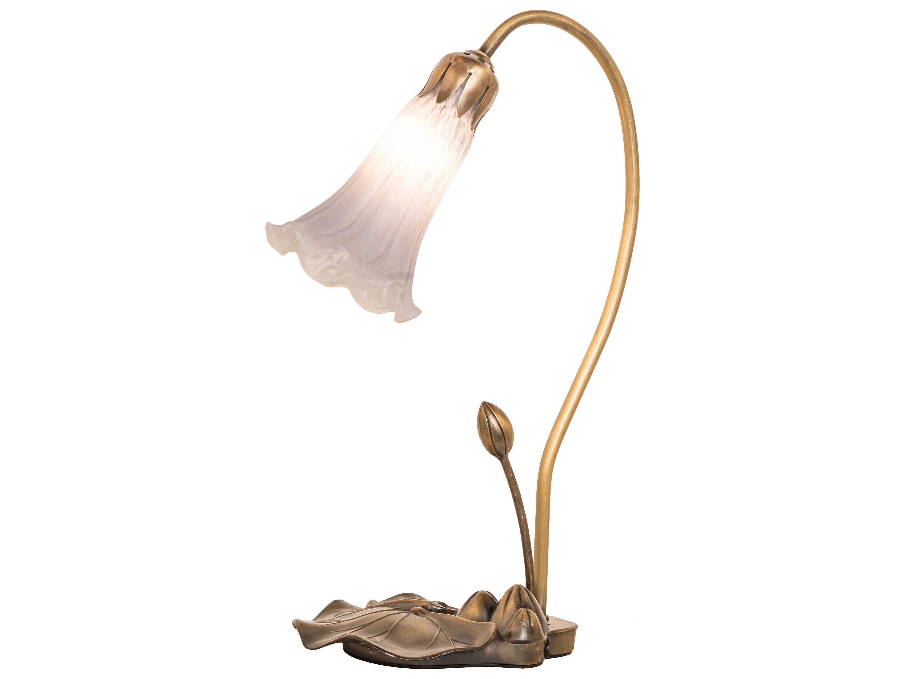 Pond Lily Antique Copper Glass Table Lamp with White Grey Shade