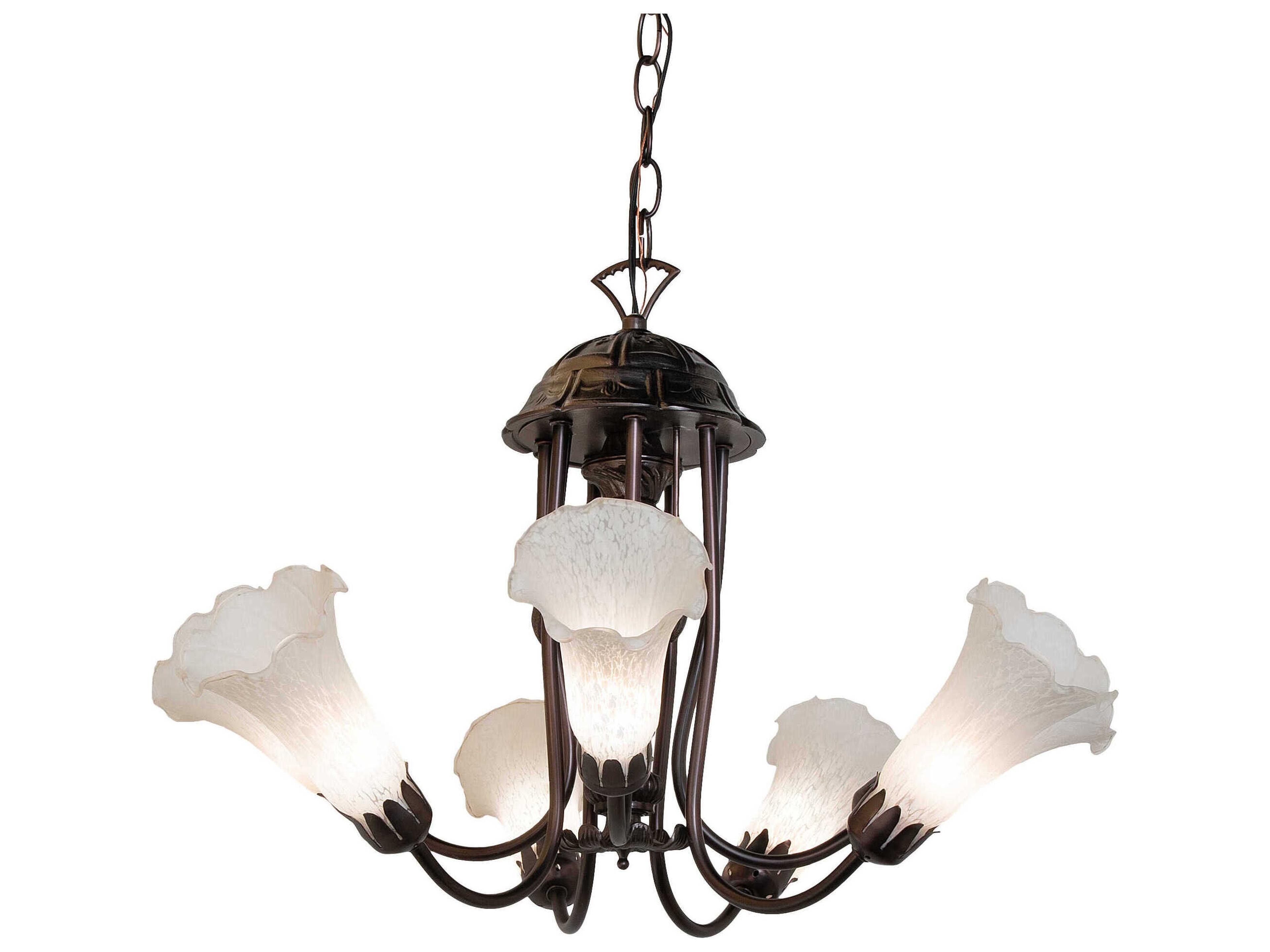 Pond Lily 7-Light Mahogany Bronze White Glass Bell Chandelier