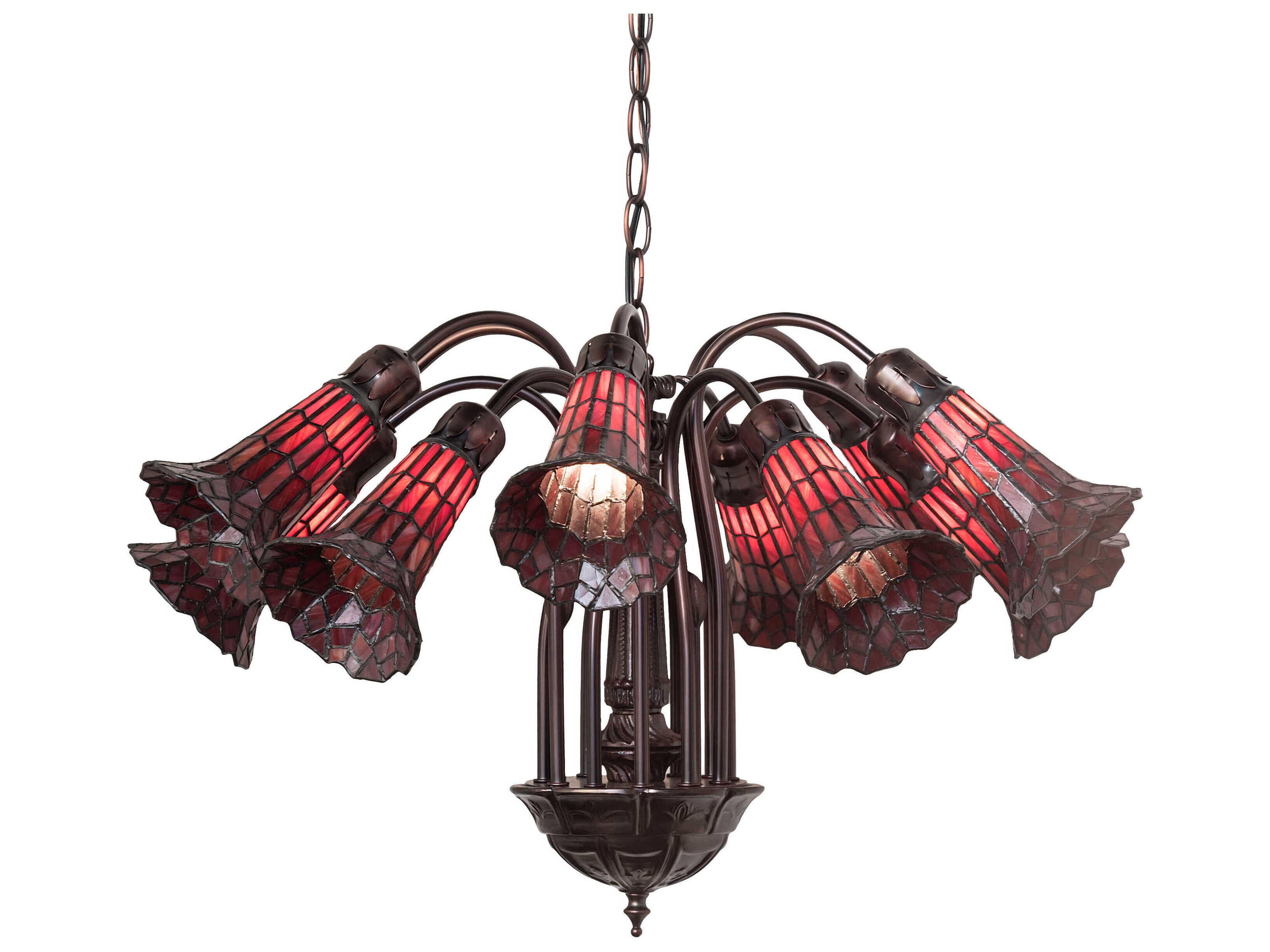 Tiffany Stained Glass Pond Lily 12-Light Chandelier in Mahogany Bronze