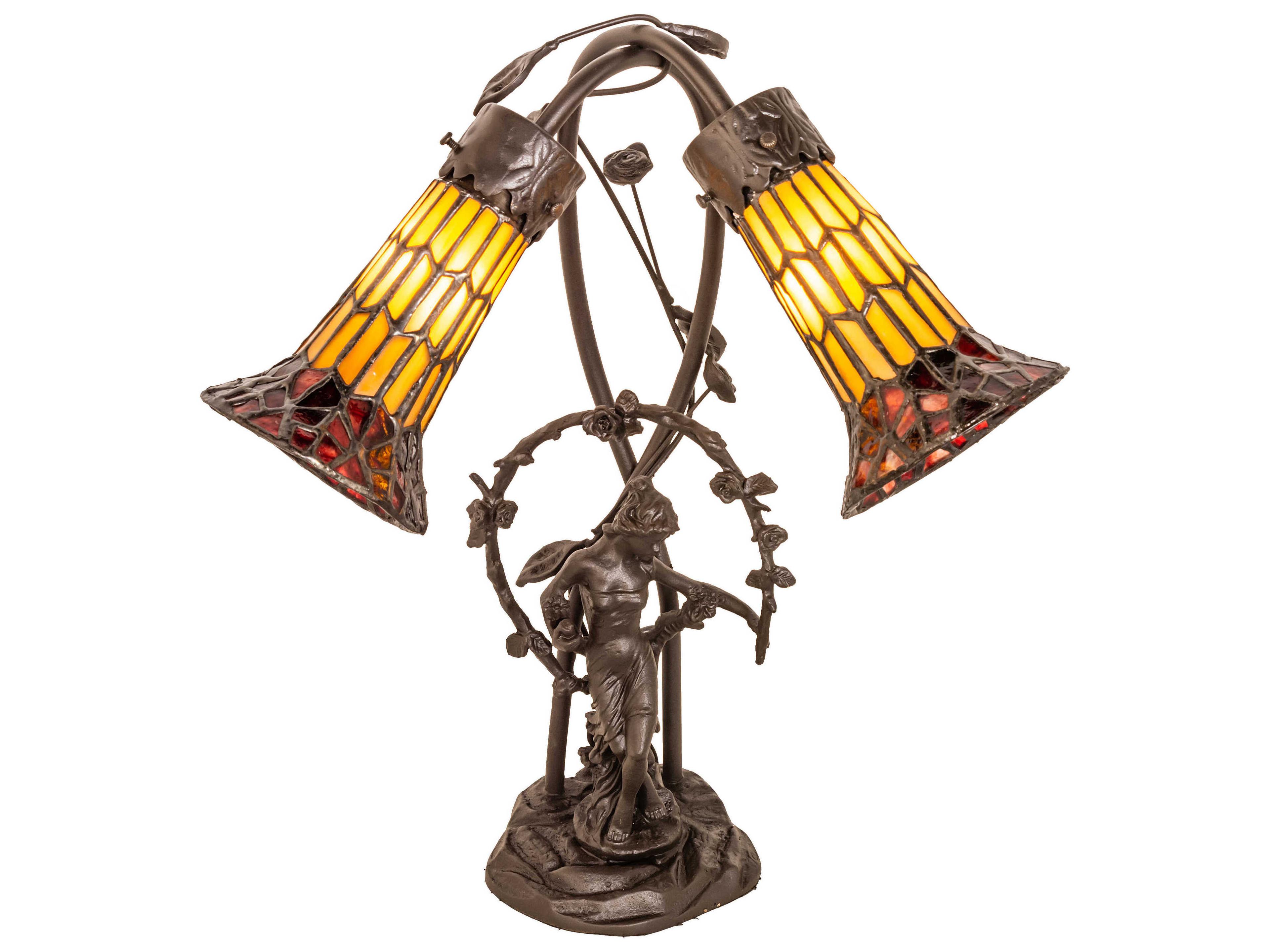 Pond Lily Mahogany Bronze Glass Tiffany Table Lamp