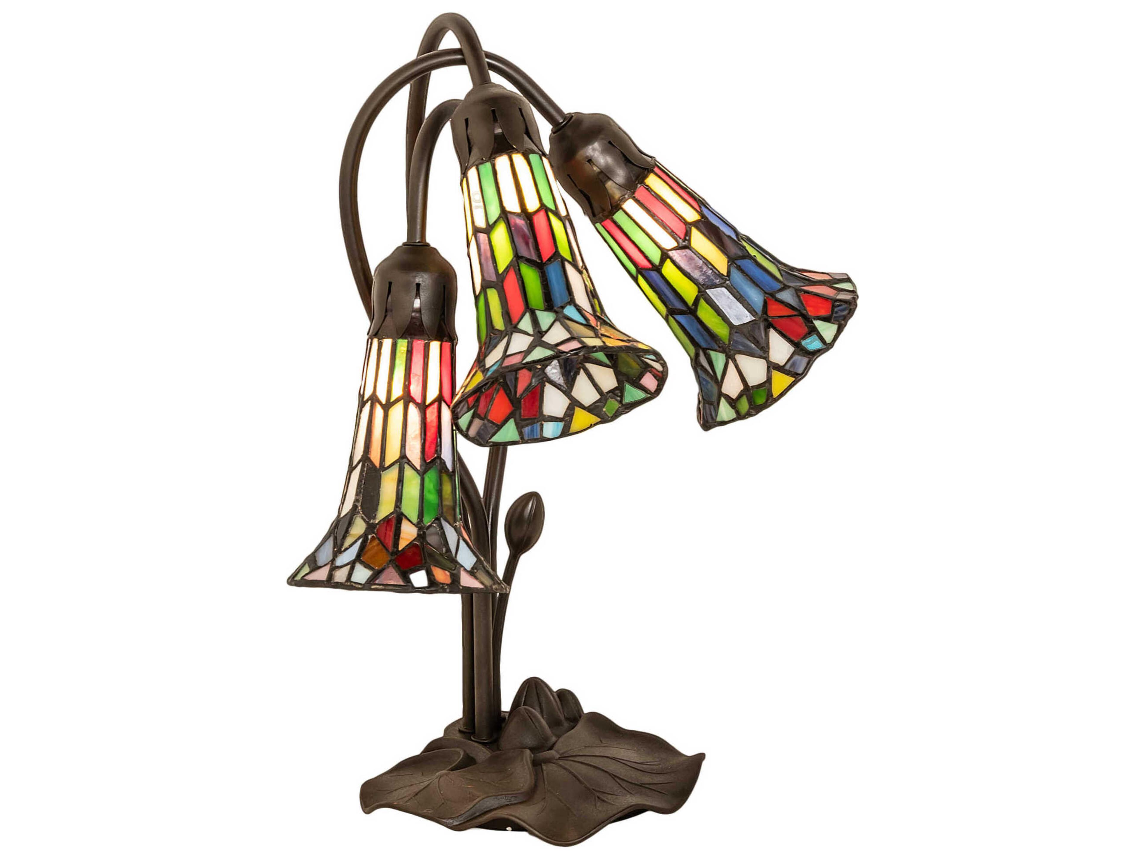 Stained Glass Pond Lily Mahogany Bronze Tiffany Table Lamp with Shade