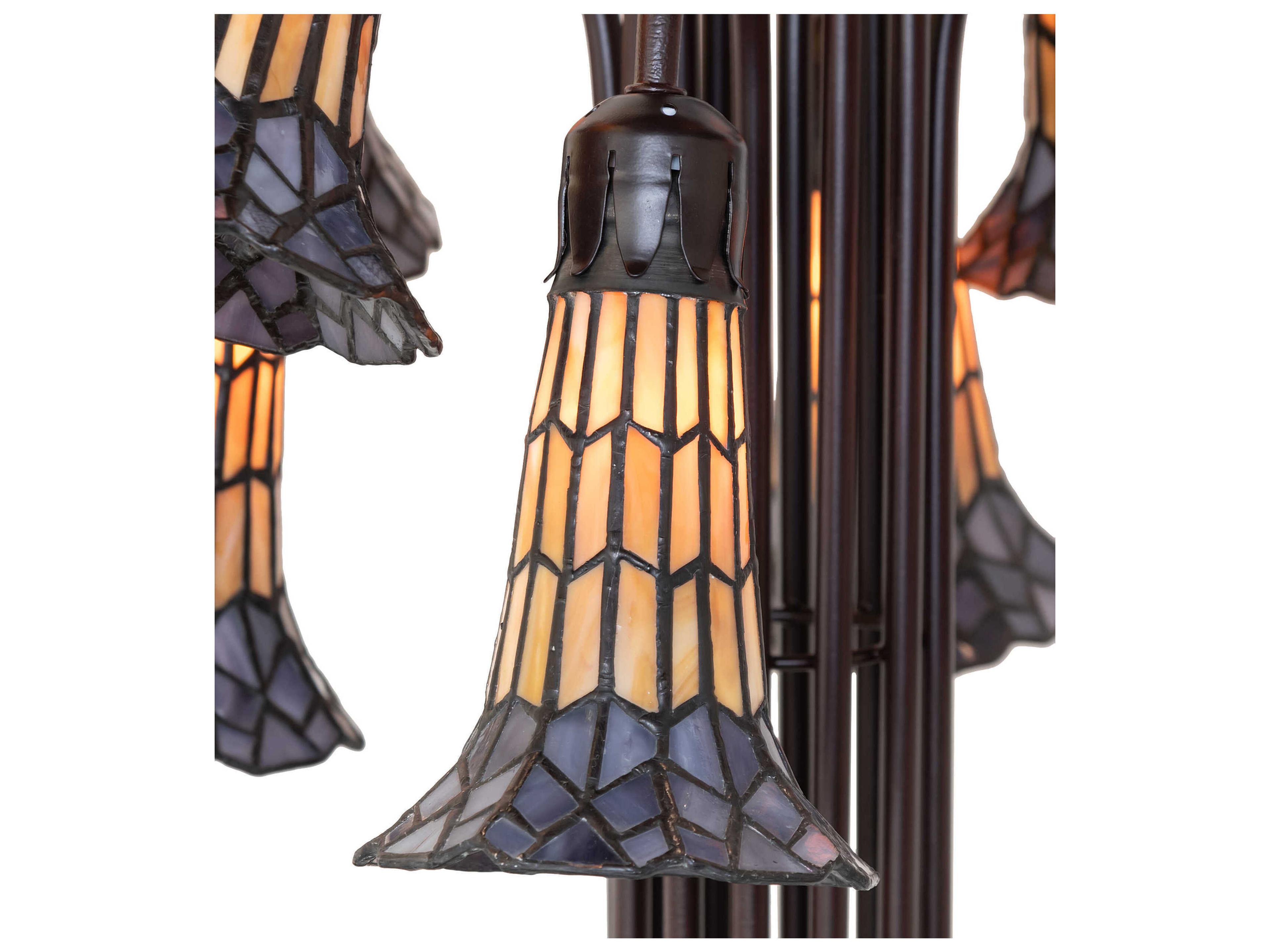 Meyda Stained Glass Pond Lily Mahogany Bronze Floor Lamp