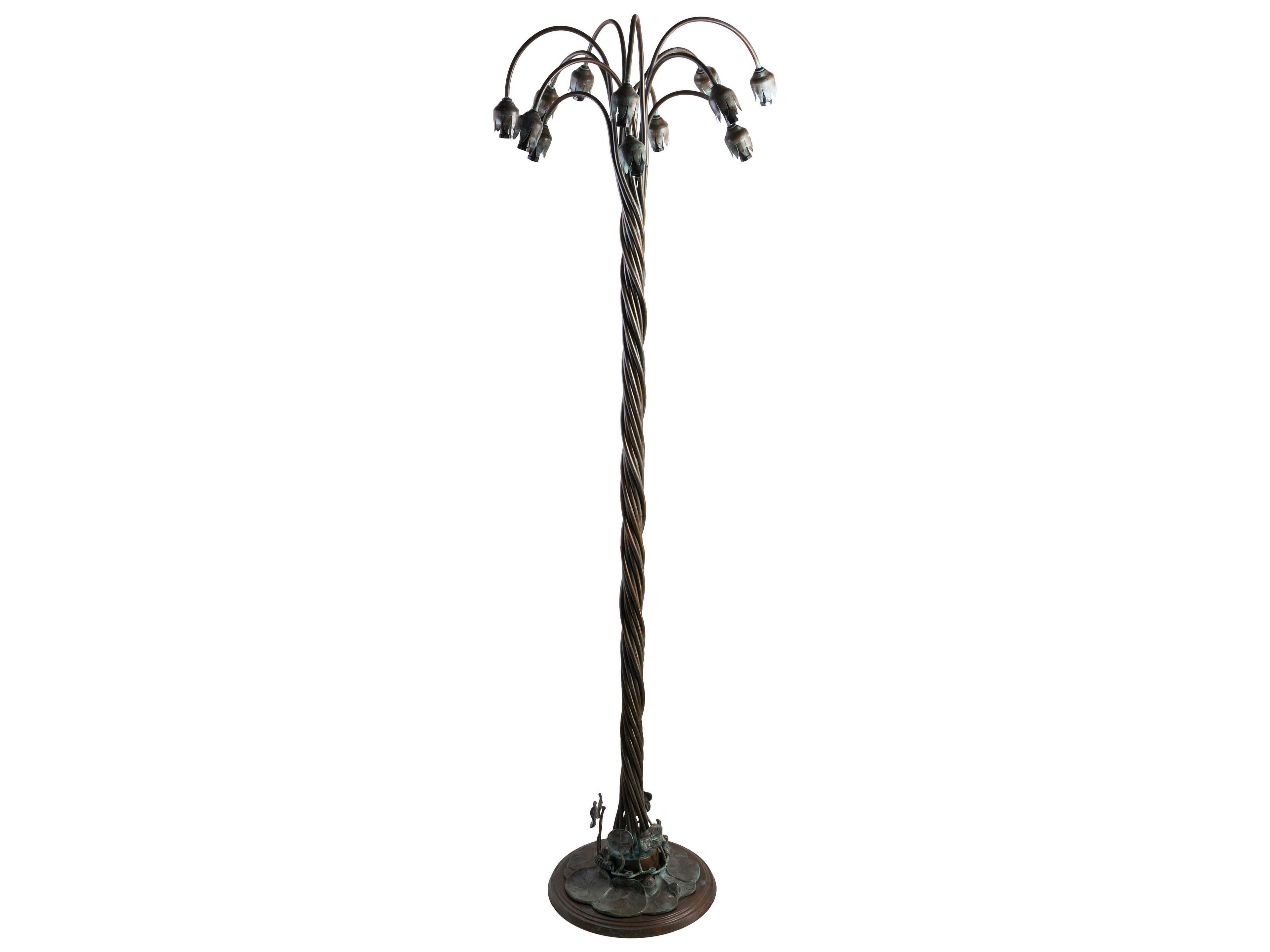 Meyda Stained Glass Pond Lily Mahogany Bronze Floor Lamp