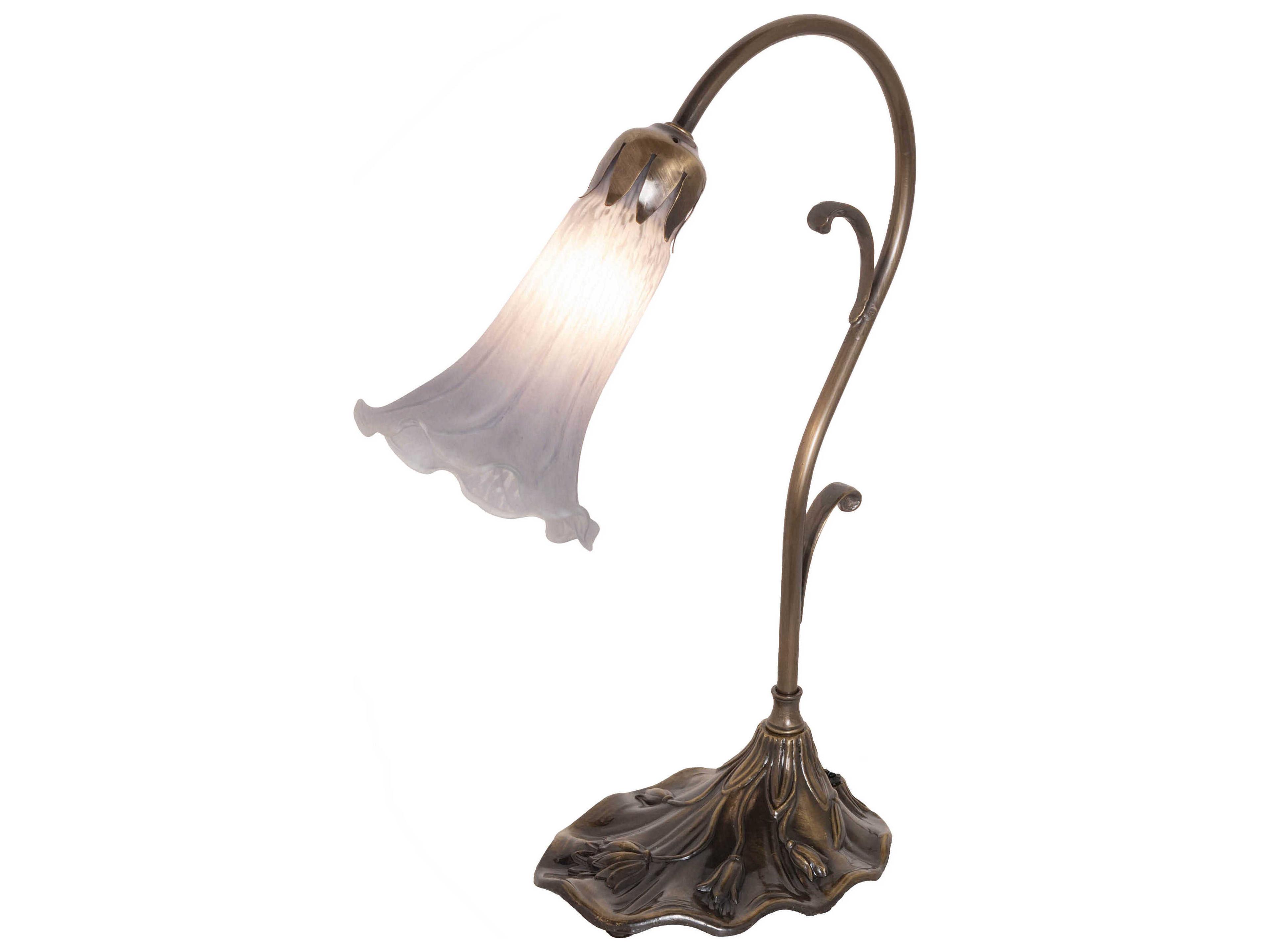 Pond Lily Antique Brass Glass Table Lamp with Grey Shade