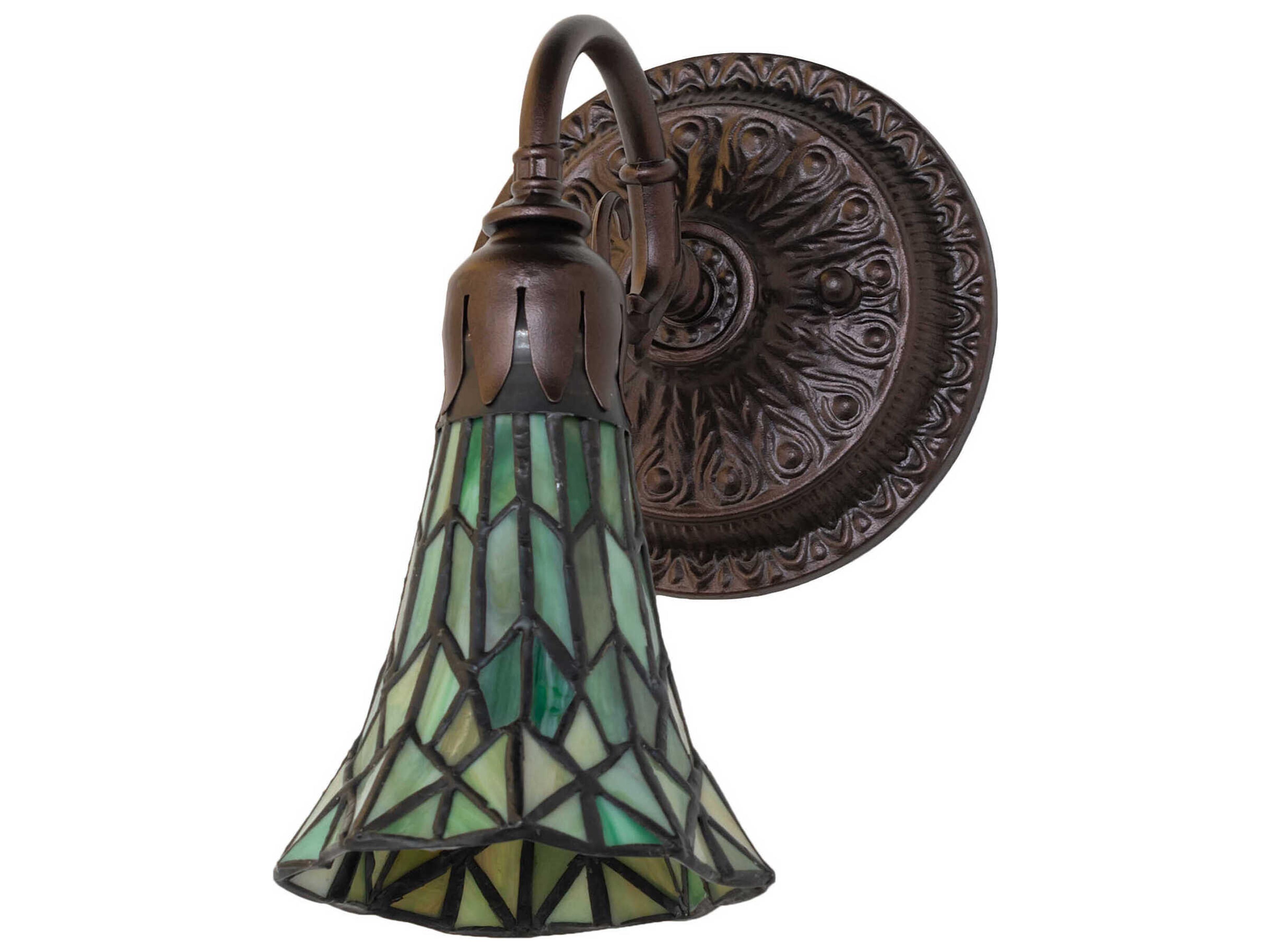 Meyda Stained Glass Pond Lily 1-Light Mahogany Bronze Tiffany Wall Sconce