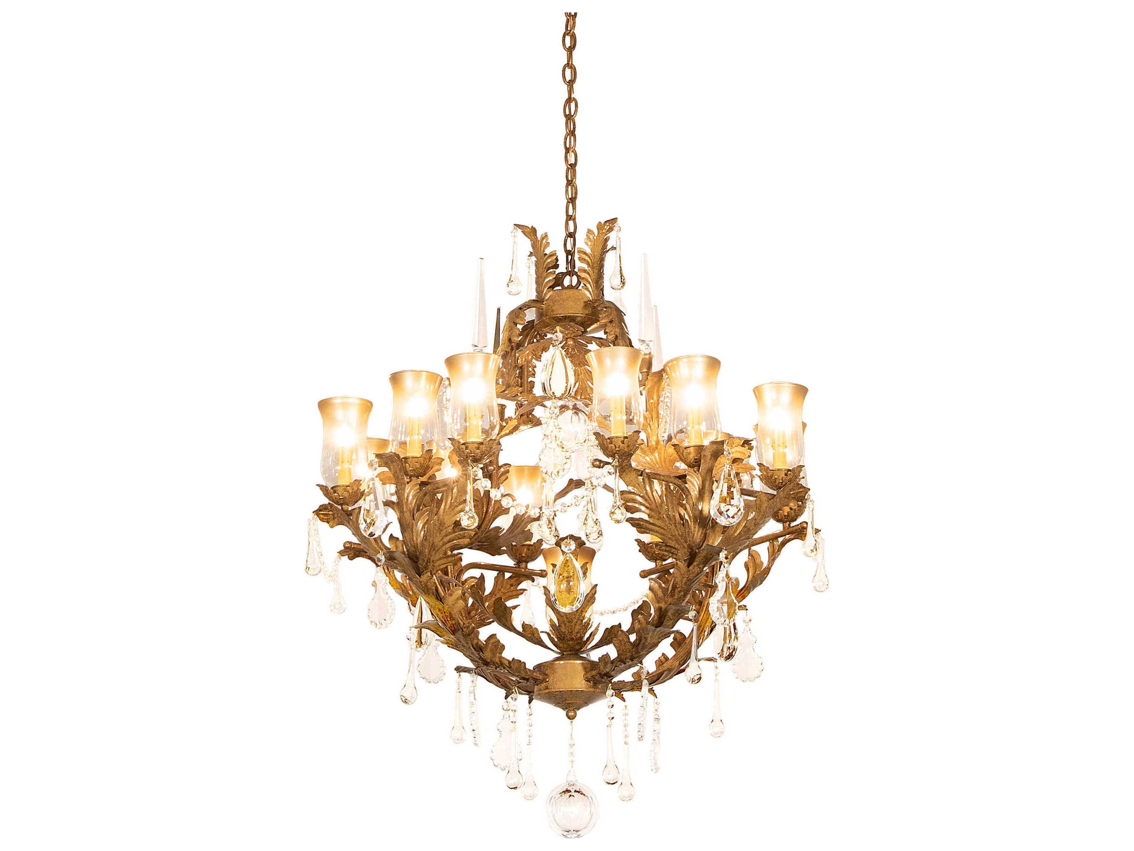 French Baroque 13-Light Gold Clear Glass Bell Chandelier