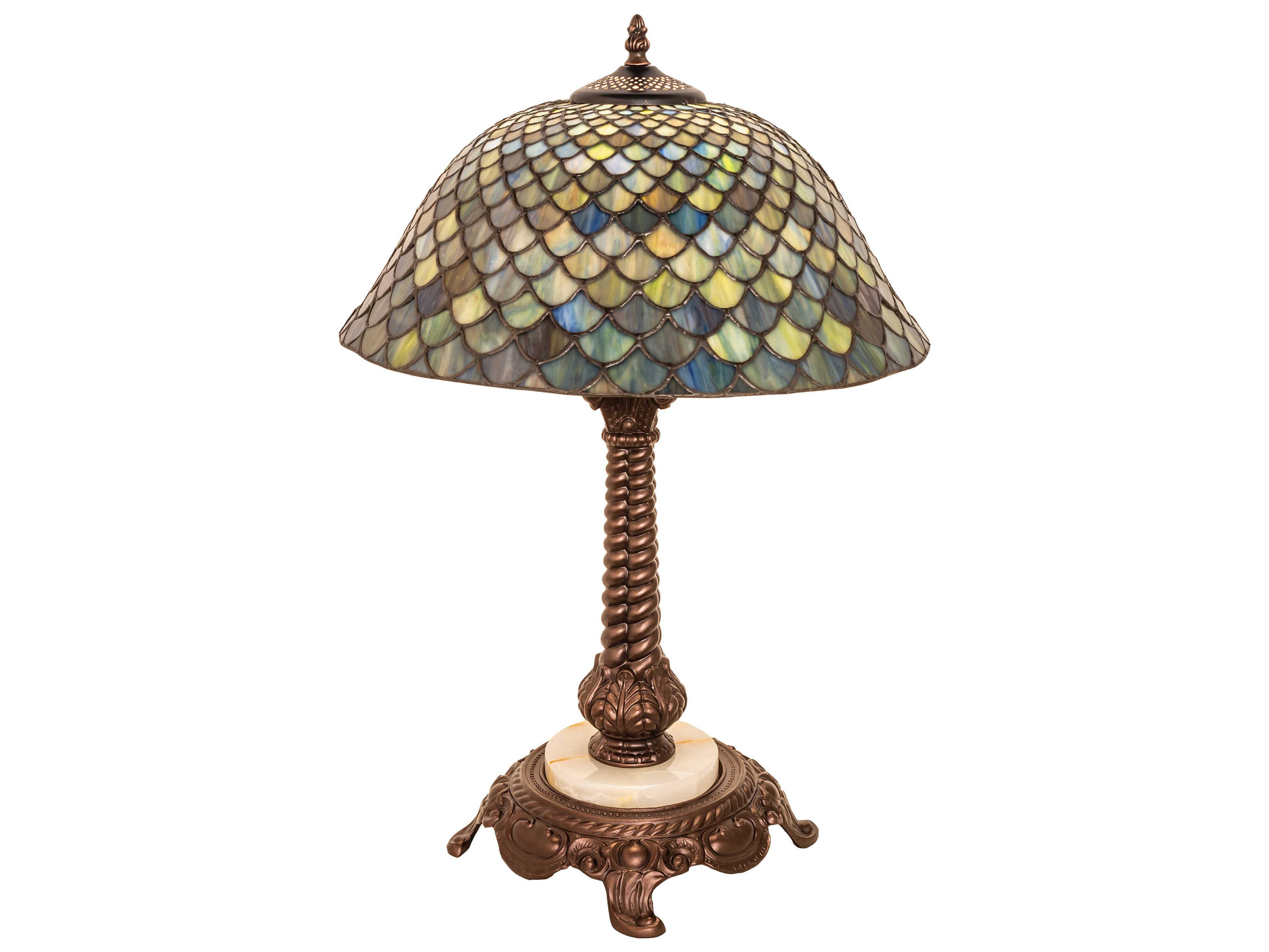 Tiffany Fishscale Mahogany Bronze Glass Table Lamp
