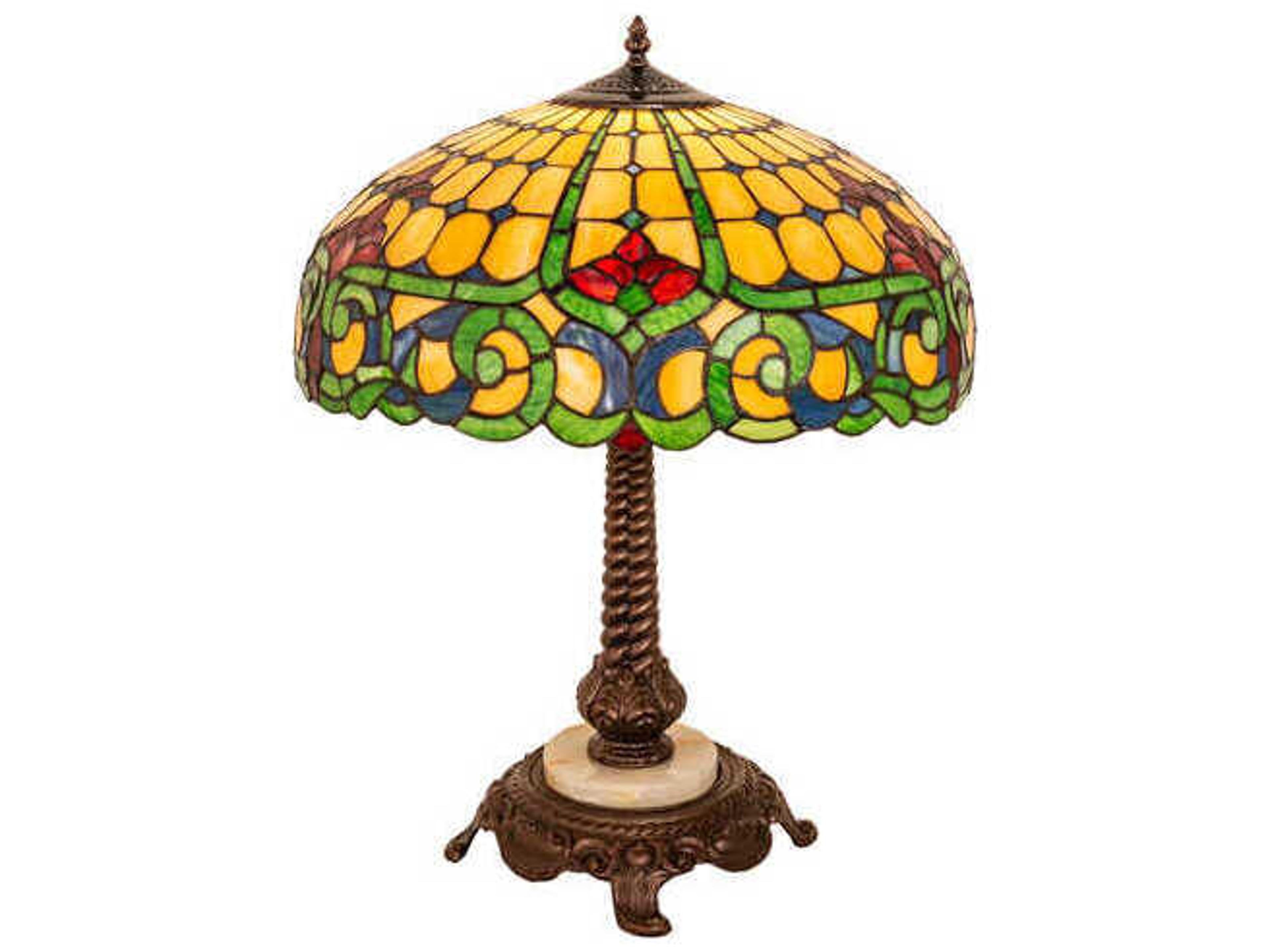 Meyda Duffner & Kimberly Colonial Mahogany Bronze Glass Tiffany Table Lamp