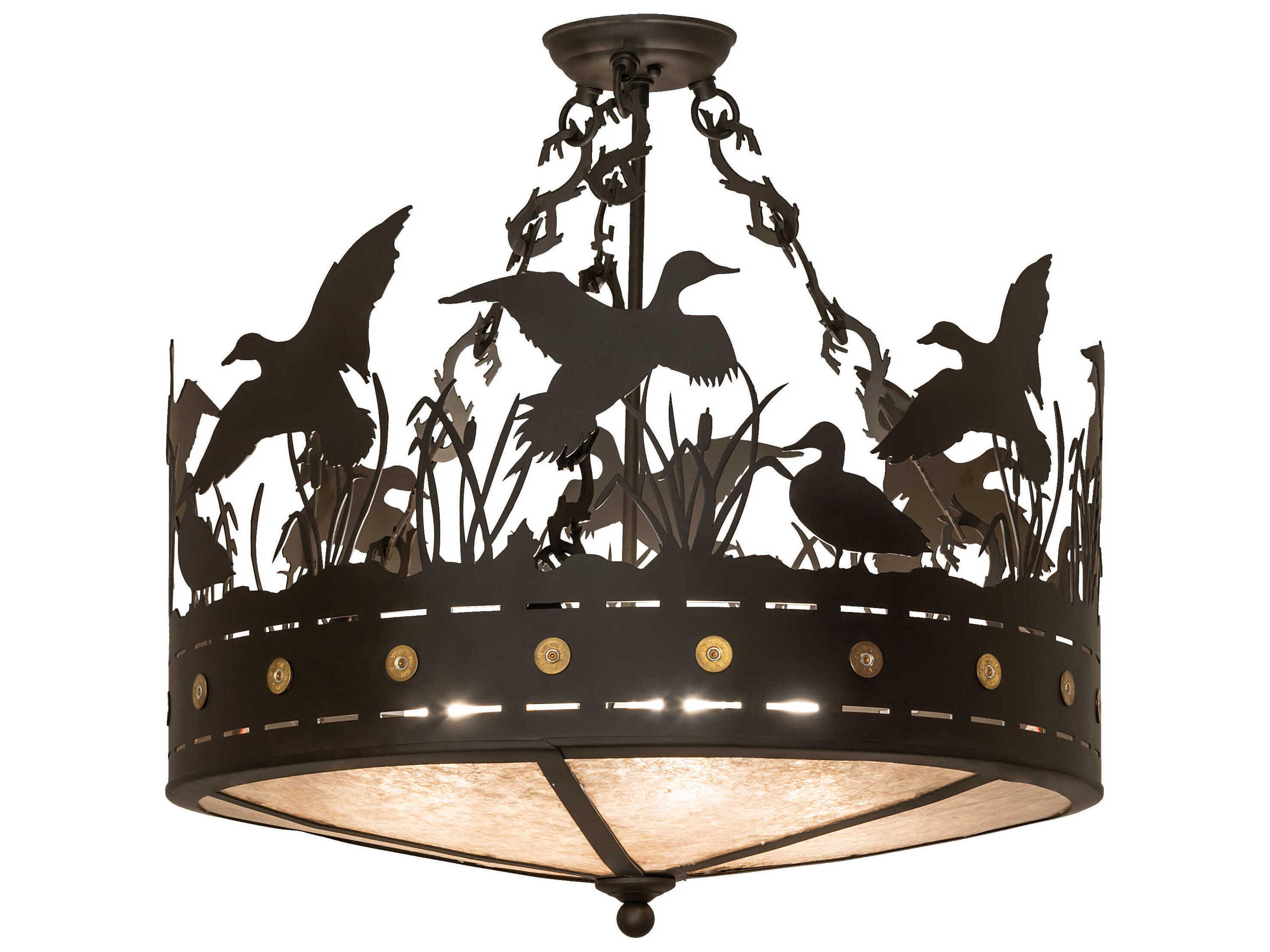 Ducks In Flight 4-Light Oil Rubbed Bronze Glass Semi Flush Mount