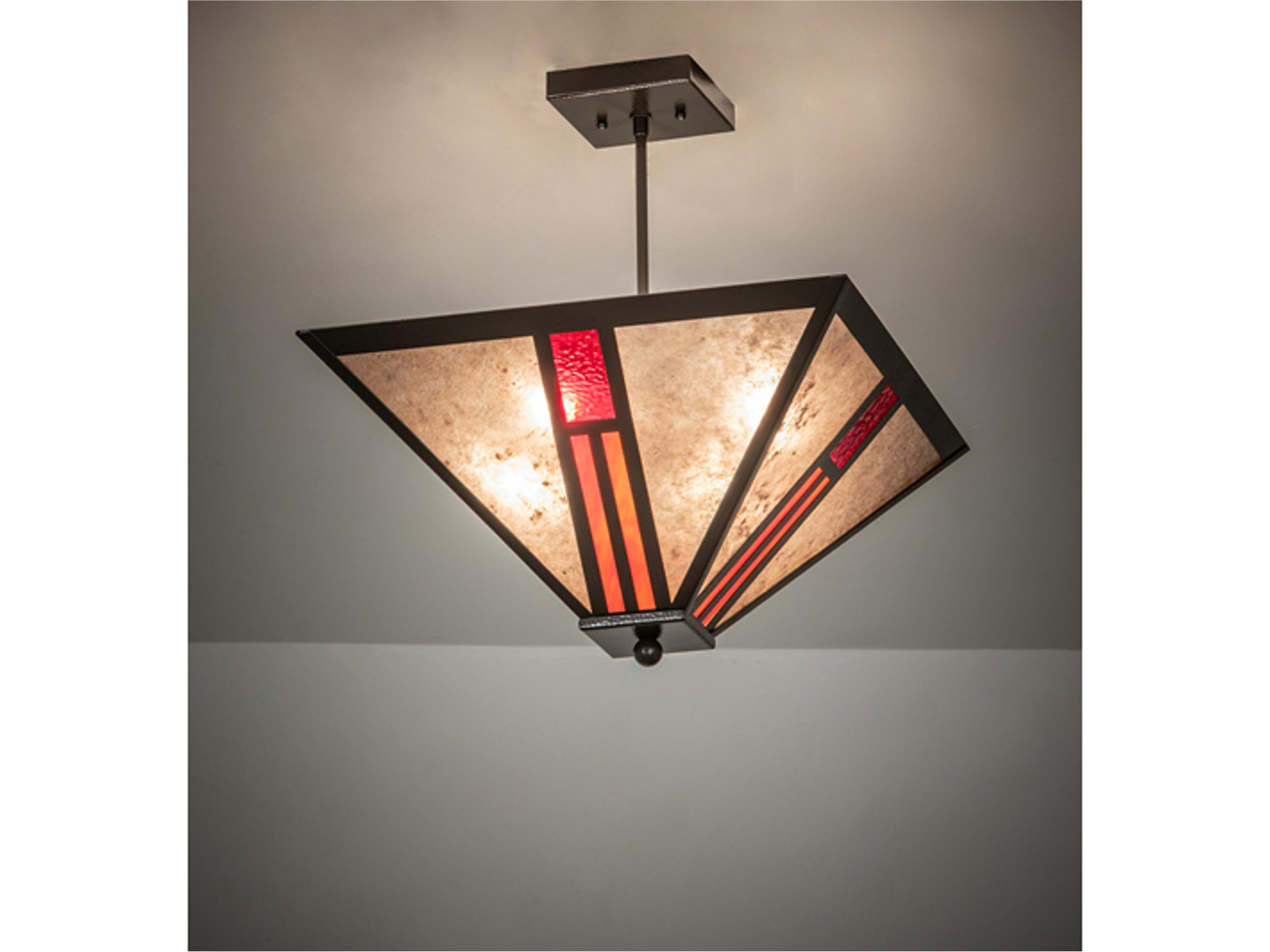 Mission 4-Light Timeless Bronze Orange Glass Empire Semi Flush Mount