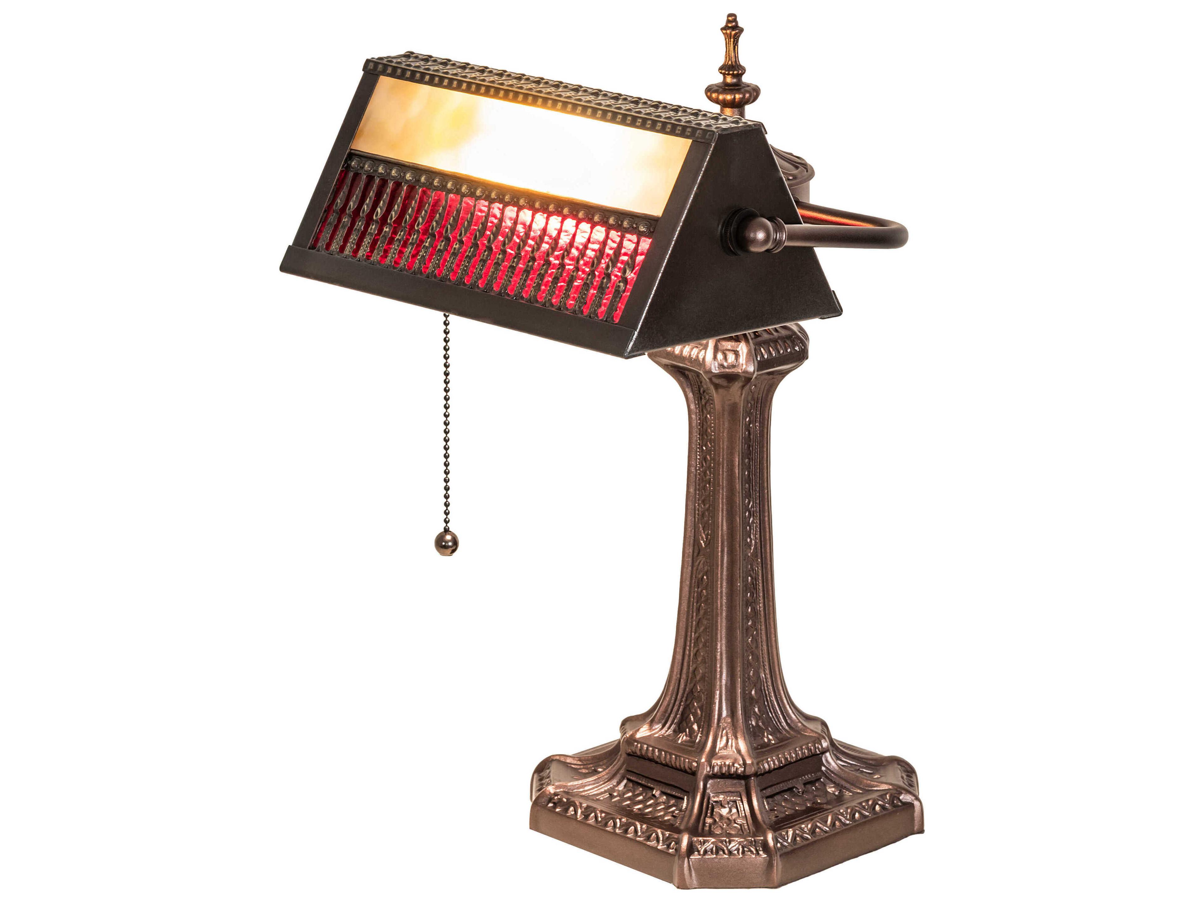 Gothic Mahogany Bronze Glass Desk Lamp