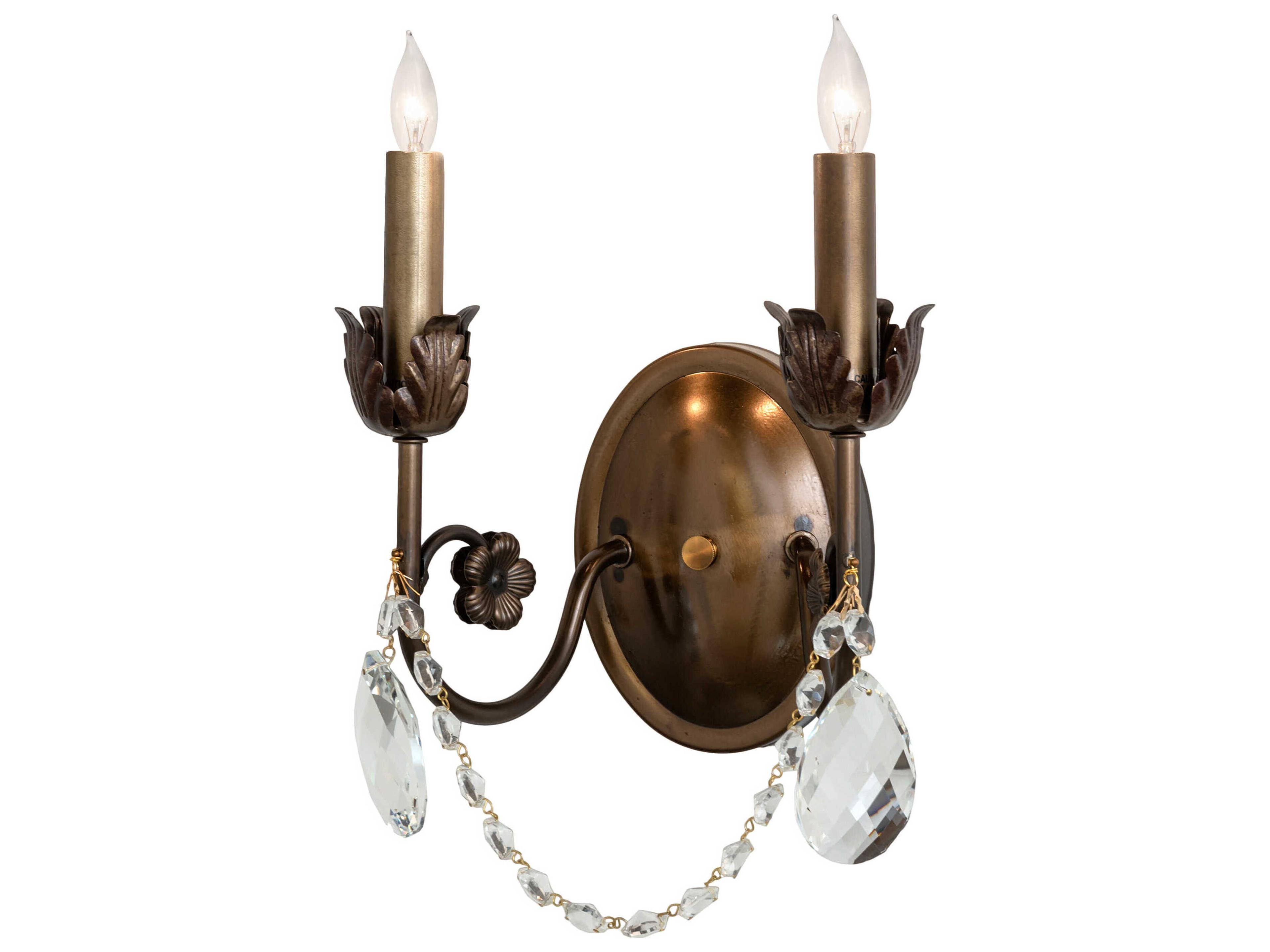Antonia 2-Light Antique Copper Crystal Wall Sconce