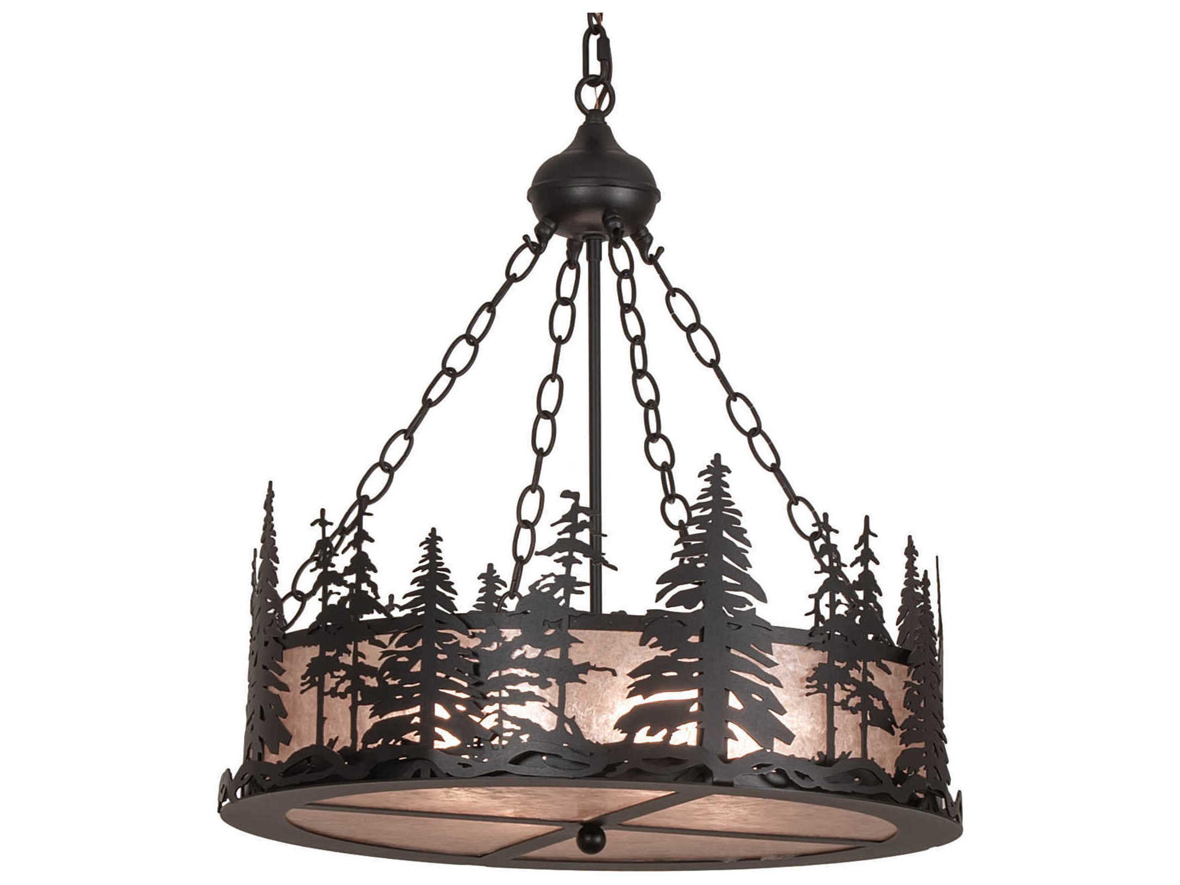 Tall Pines 4-Light Black Glass Drum Pendant