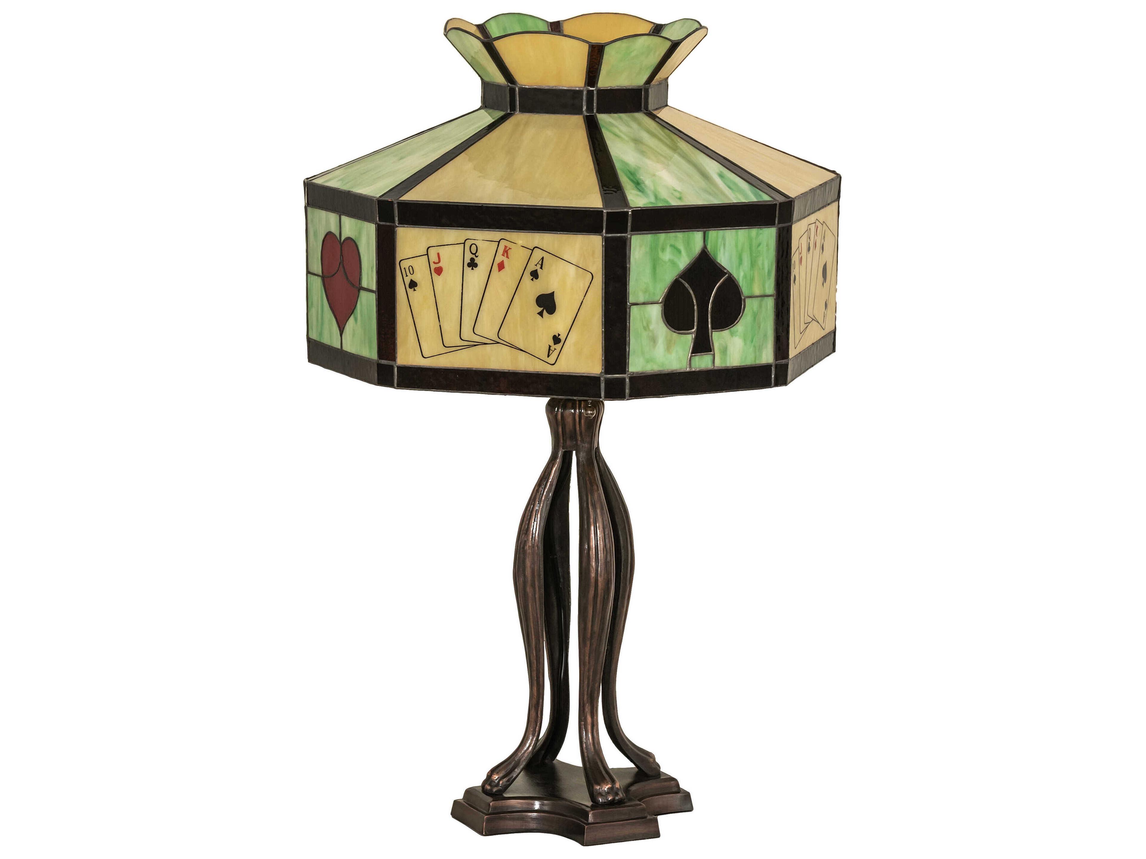 Texas Hold'em Mahogany Bronze Glass Tiffany Buffet Lamp