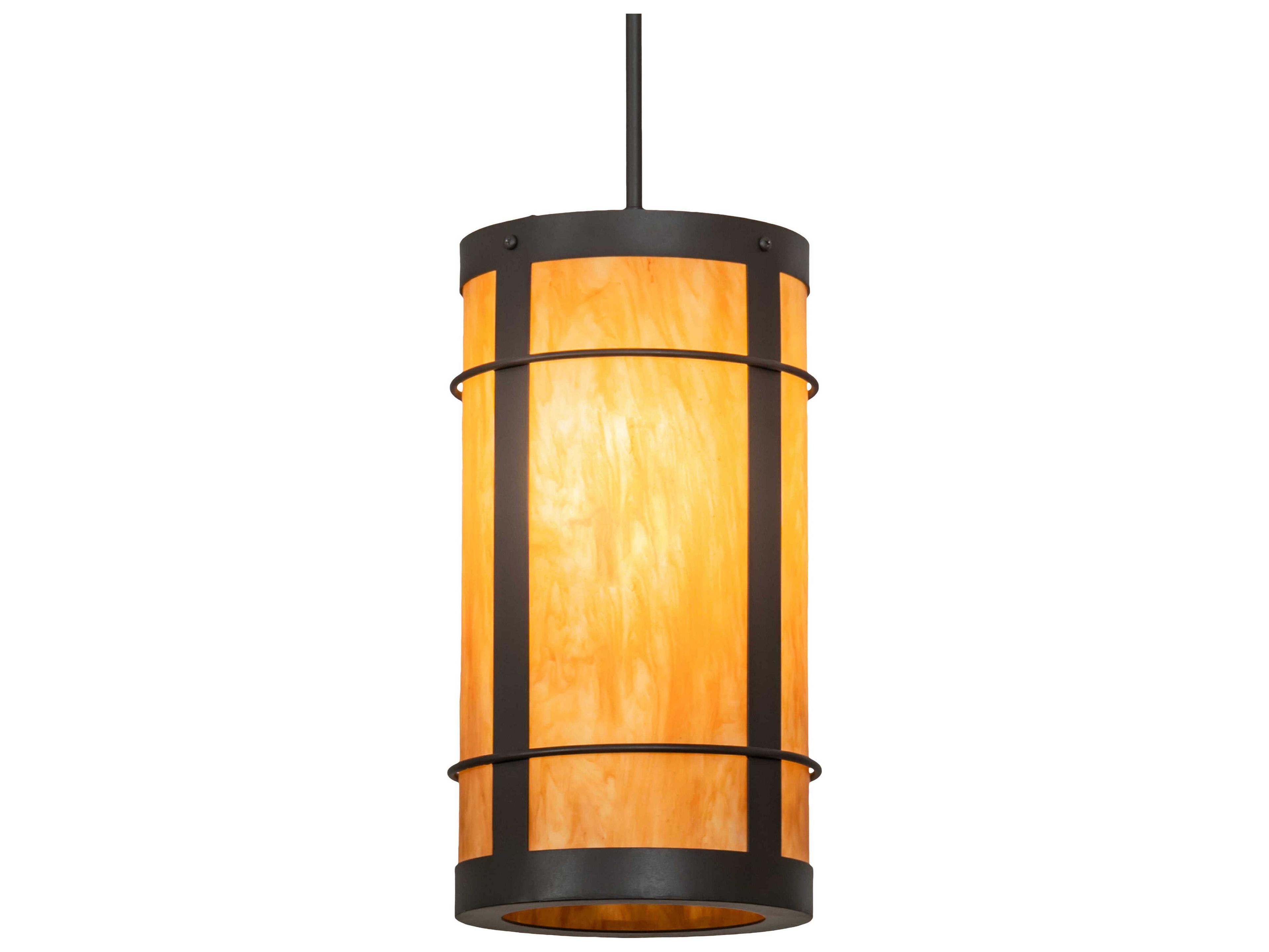 1-Light Wrought Iron Black Glass Cylinder Mini Pendant