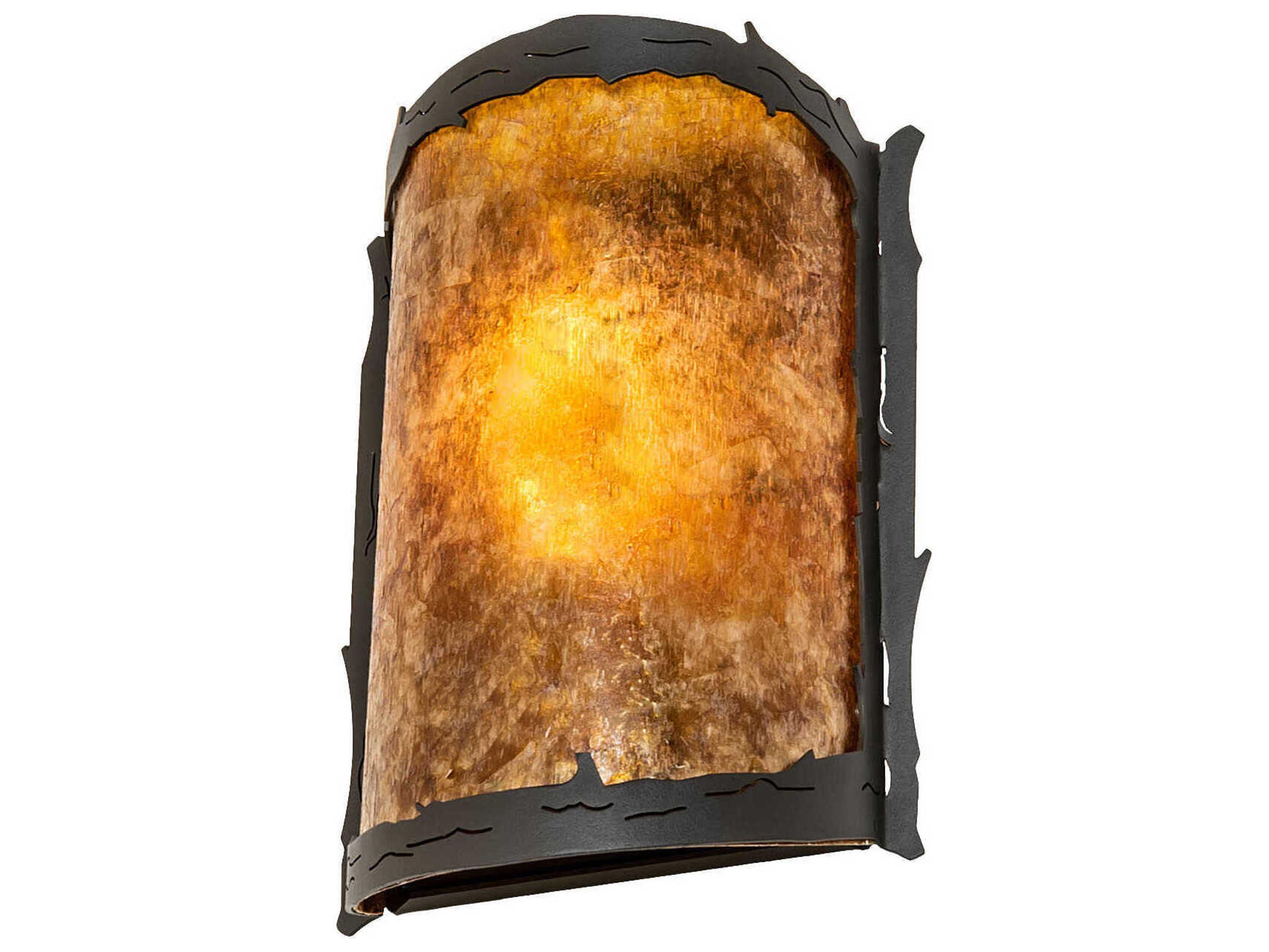 1-Light Wrought Iron Black Glass Wall Sconce