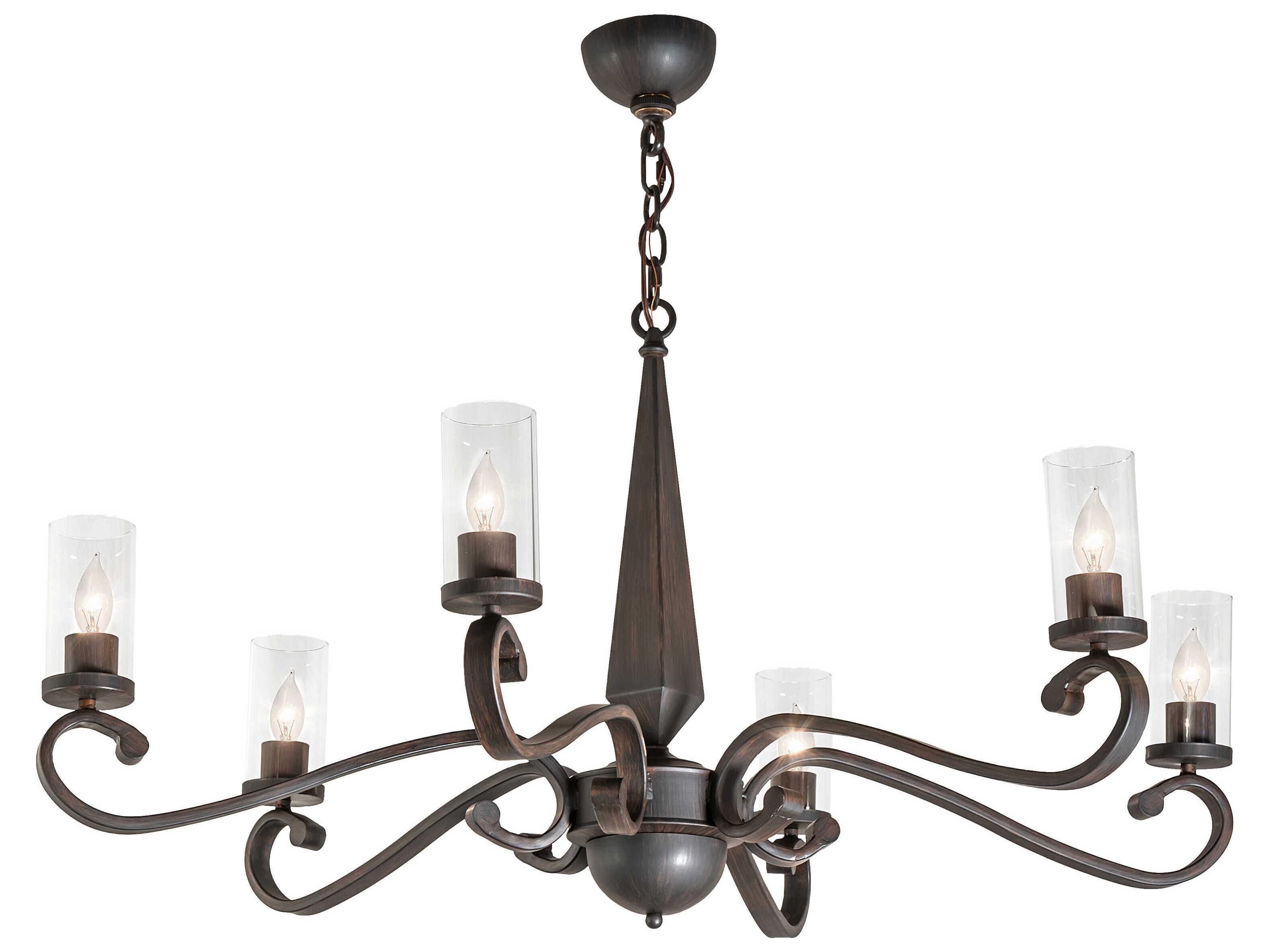 6-Light Rust Steel Glass Cylinder Chandelier