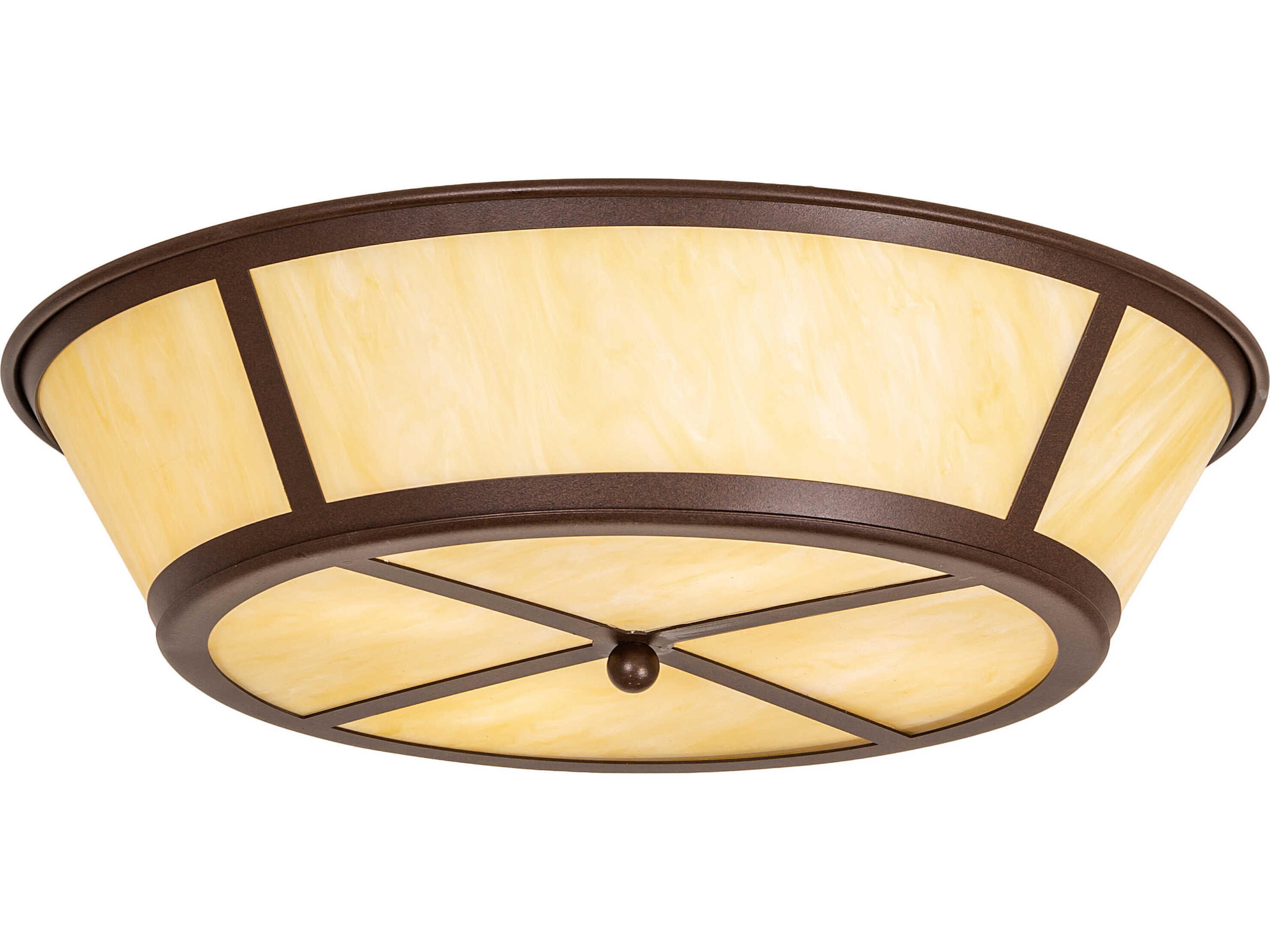 Craftsman 4-Light Amber Glass Acrylic Chocolate Brown Round Flush Mount