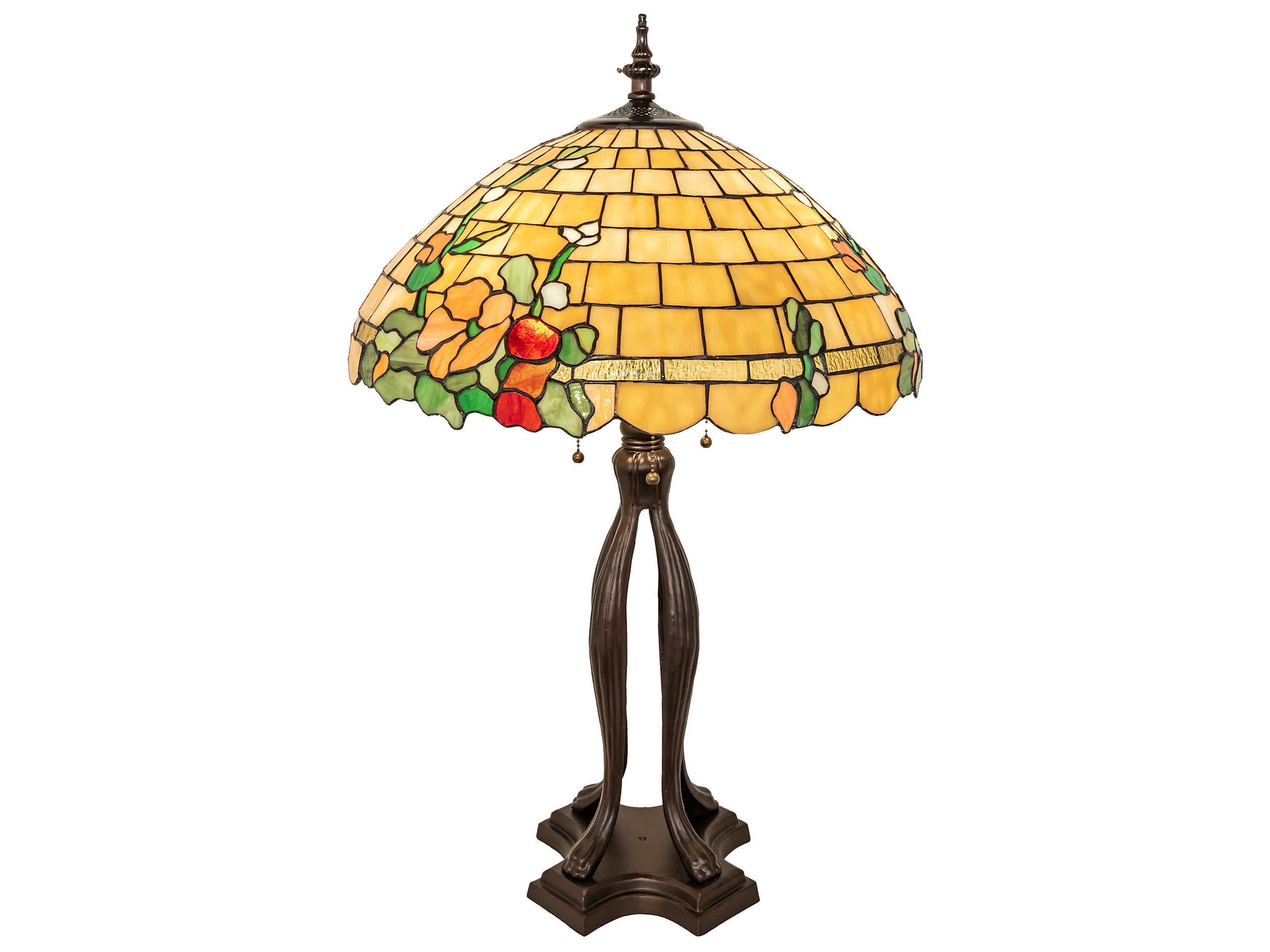 Meyda Duffner & Kimberly Hollyhock Mahogany Bronze Glass Tiffany Buffet Lamp