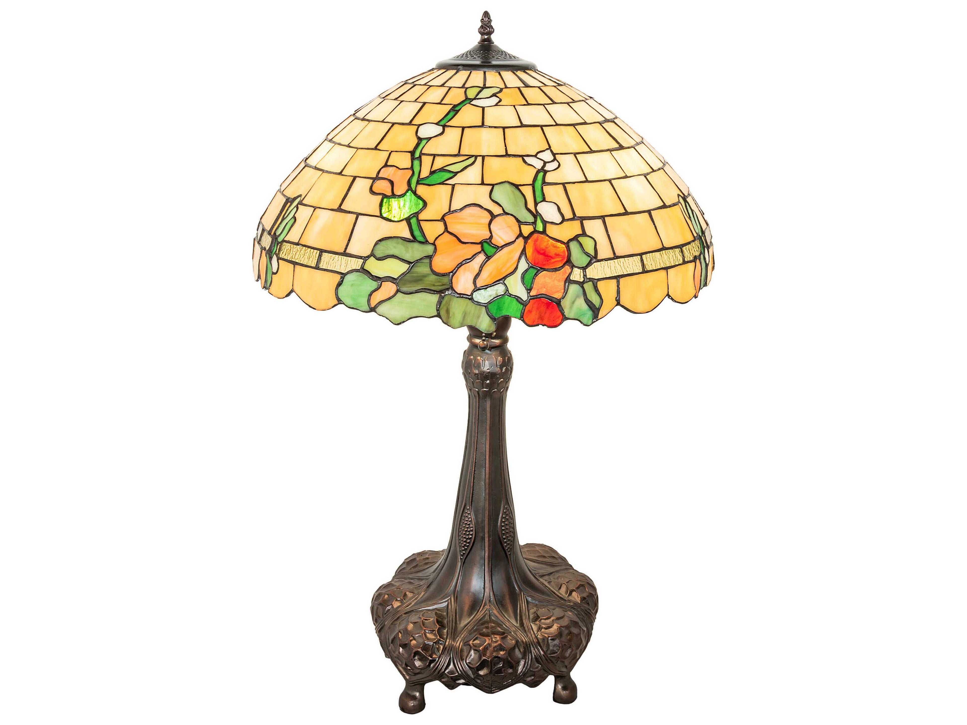 Meyda Duffner & Kimberly Hollyhock Mahogany Bronze Glass Tiffany Buffet Lamp