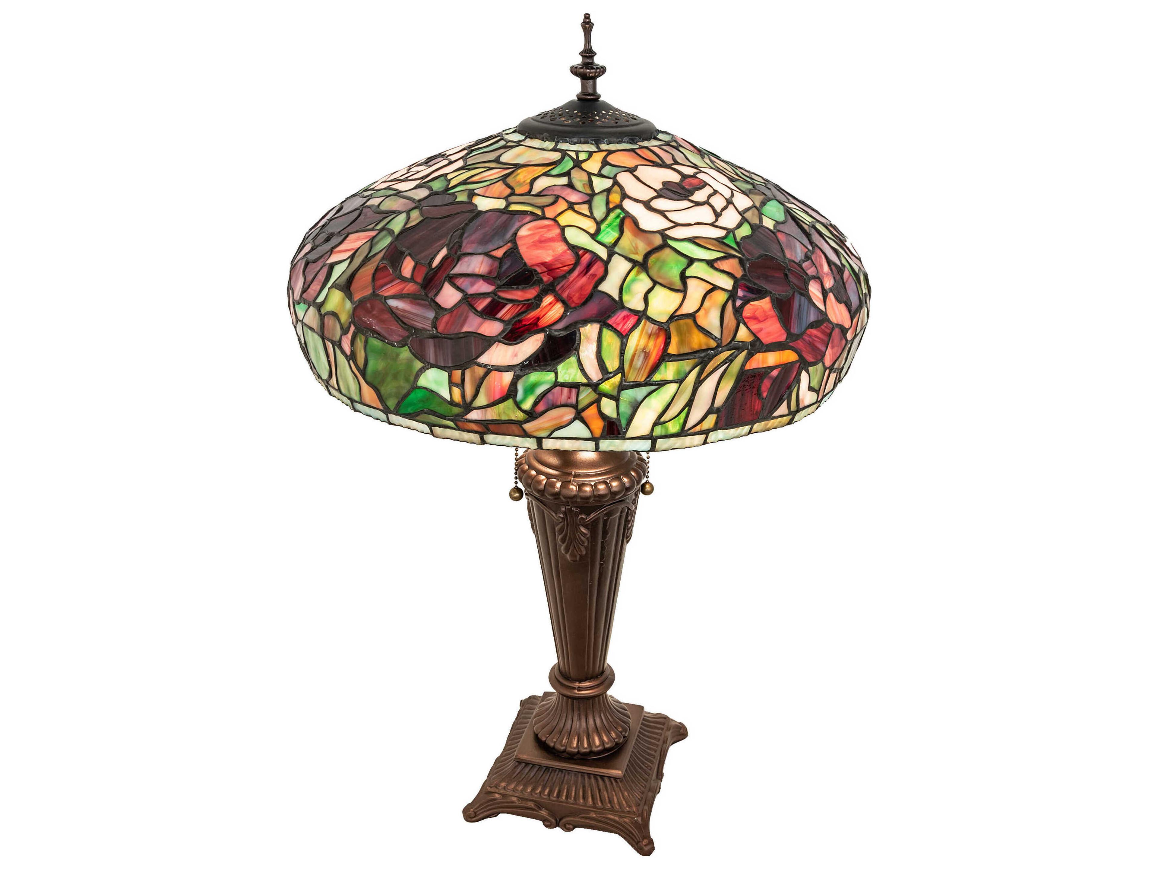 Tiffany Peony Brass Glass Buffet Lamp